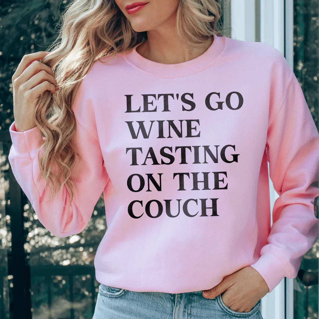 Let's Go Wine Tasting On The Couch Tee Light Pink / S Peachy Sunday T-Shirt