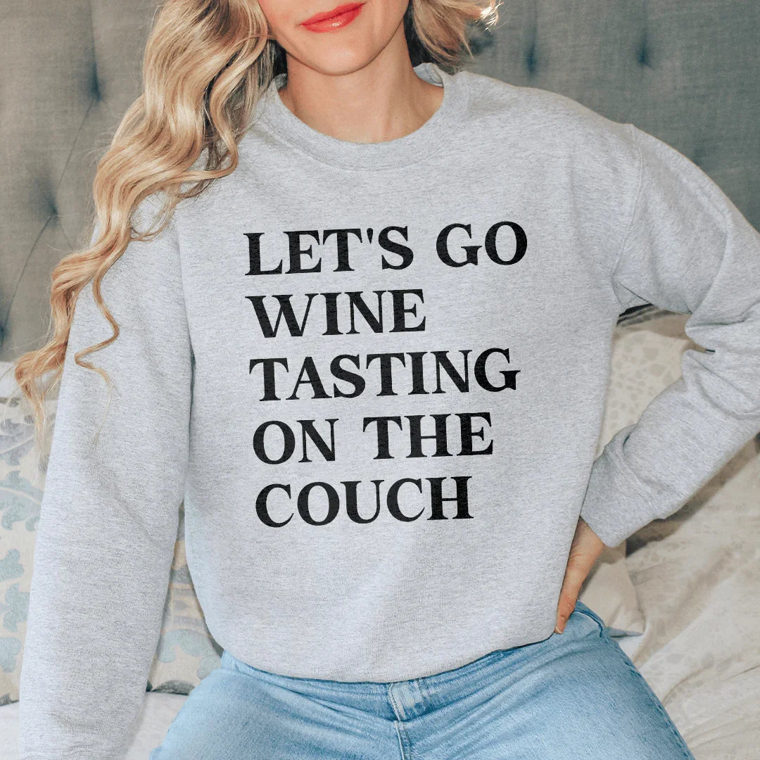 Let's Go Wine Tasting On The Couch Tee Sport Grey / S Peachy Sunday T-Shirt