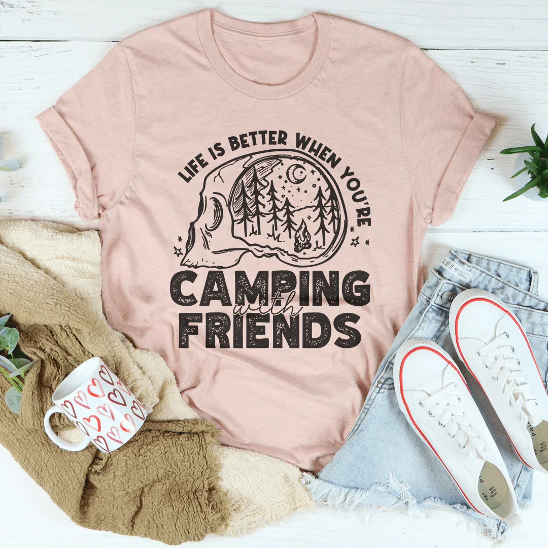 Life Is Better When You’re Camping With Friends Tee Heather Prism Peach / S Peachy Sunday T-Shirt