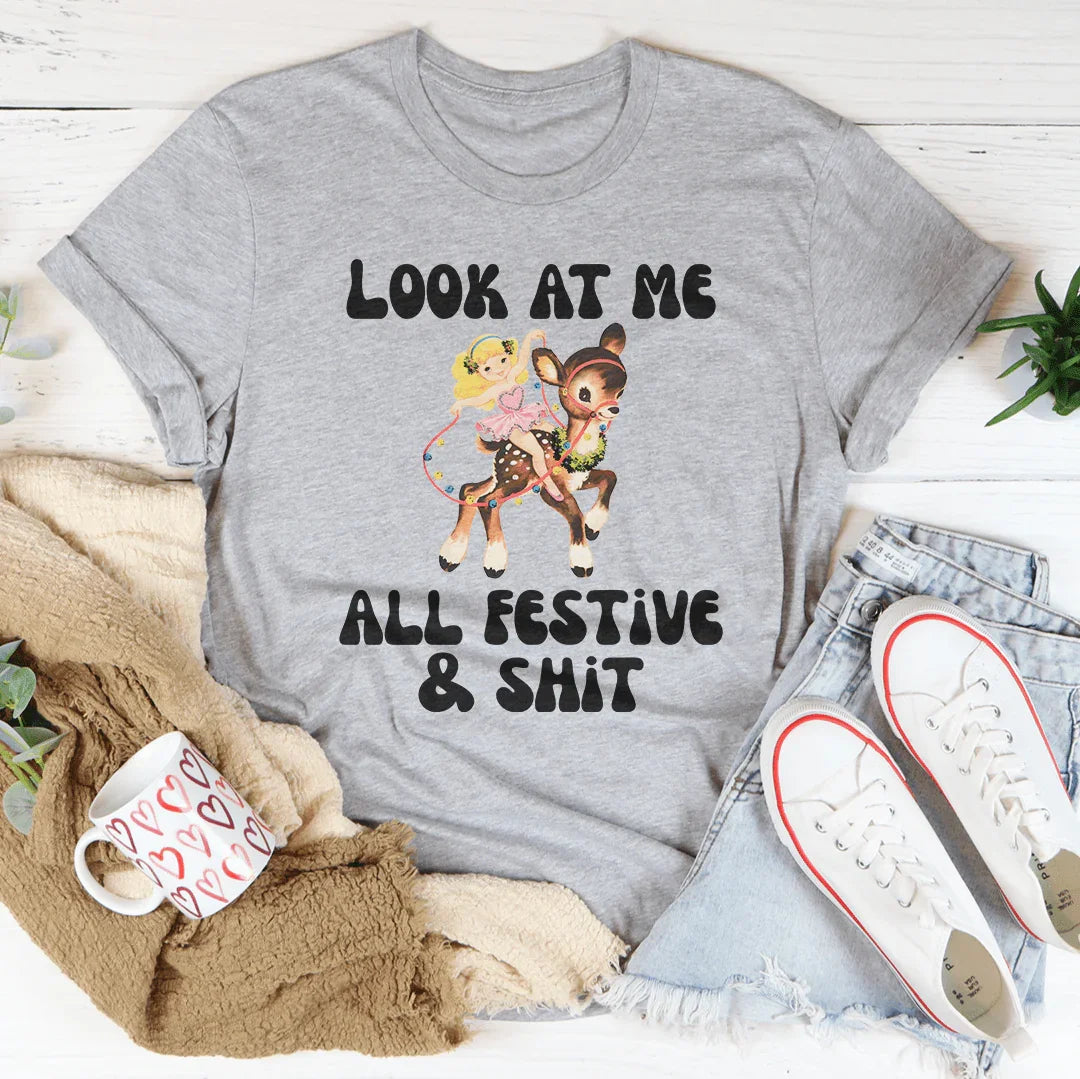 Look At Me All Festive & S-it Tee Athletic Heather / S Peachy Sunday T-Shirt