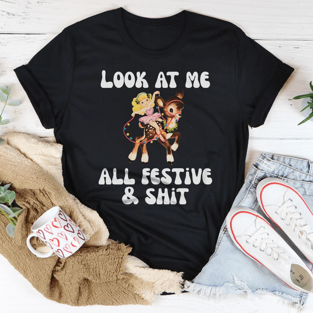 Look At Me All Festive & S-it Tee Black Heather / S Peachy Sunday T-Shirt