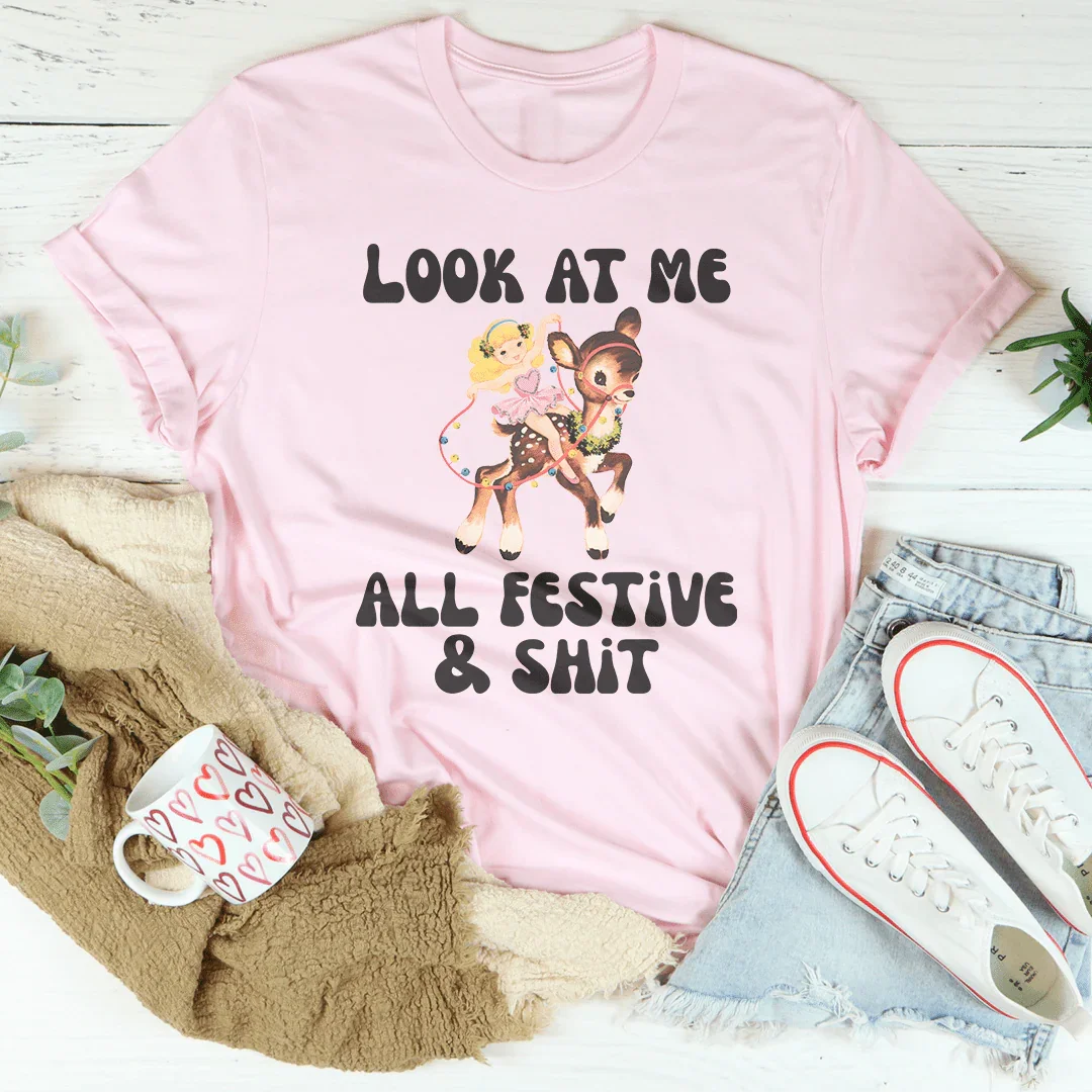 Look At Me All Festive & S-it Tee Pink / S Peachy Sunday T-Shirt