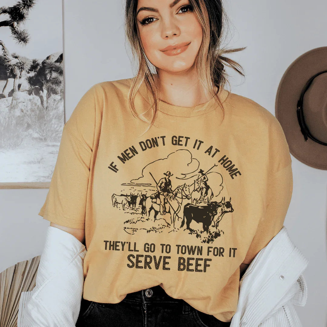 Men Go To Town For It Serve Beef Tee Peachy Sunday T-Shirt