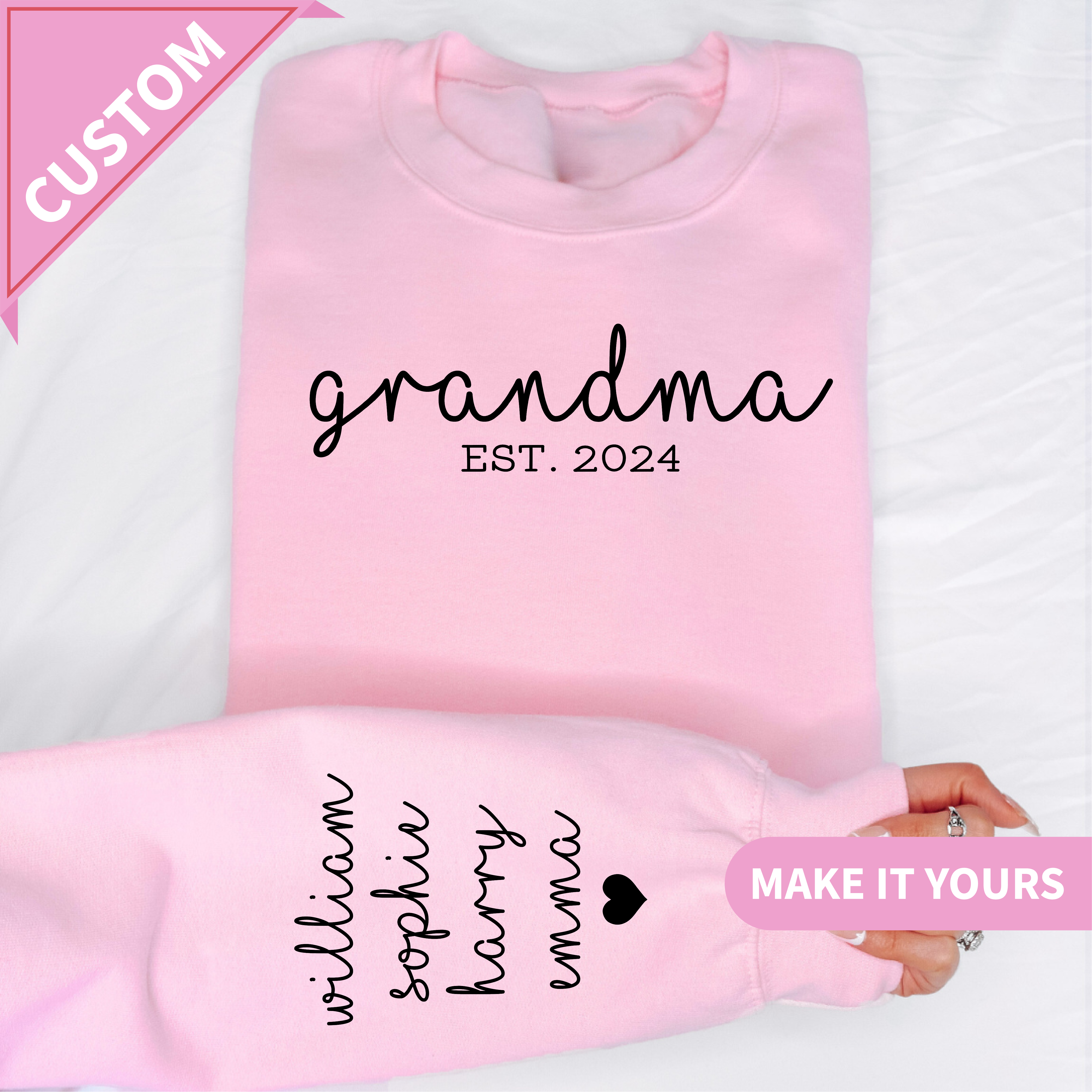 Custom Grandma With Grandkids Names Gift Sweatshirt