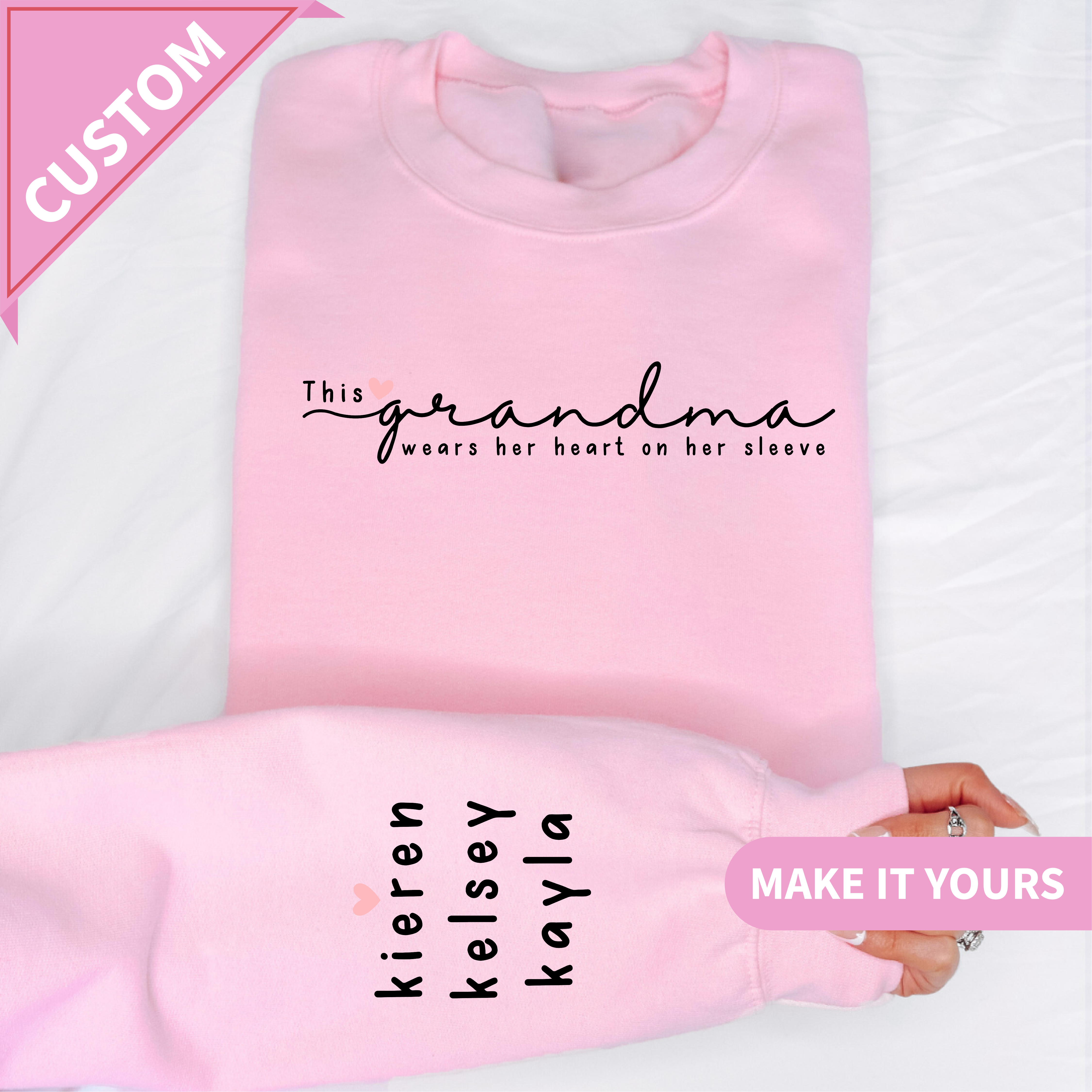 Custom Grandma Hearts on Sleeve Sweatshirt
