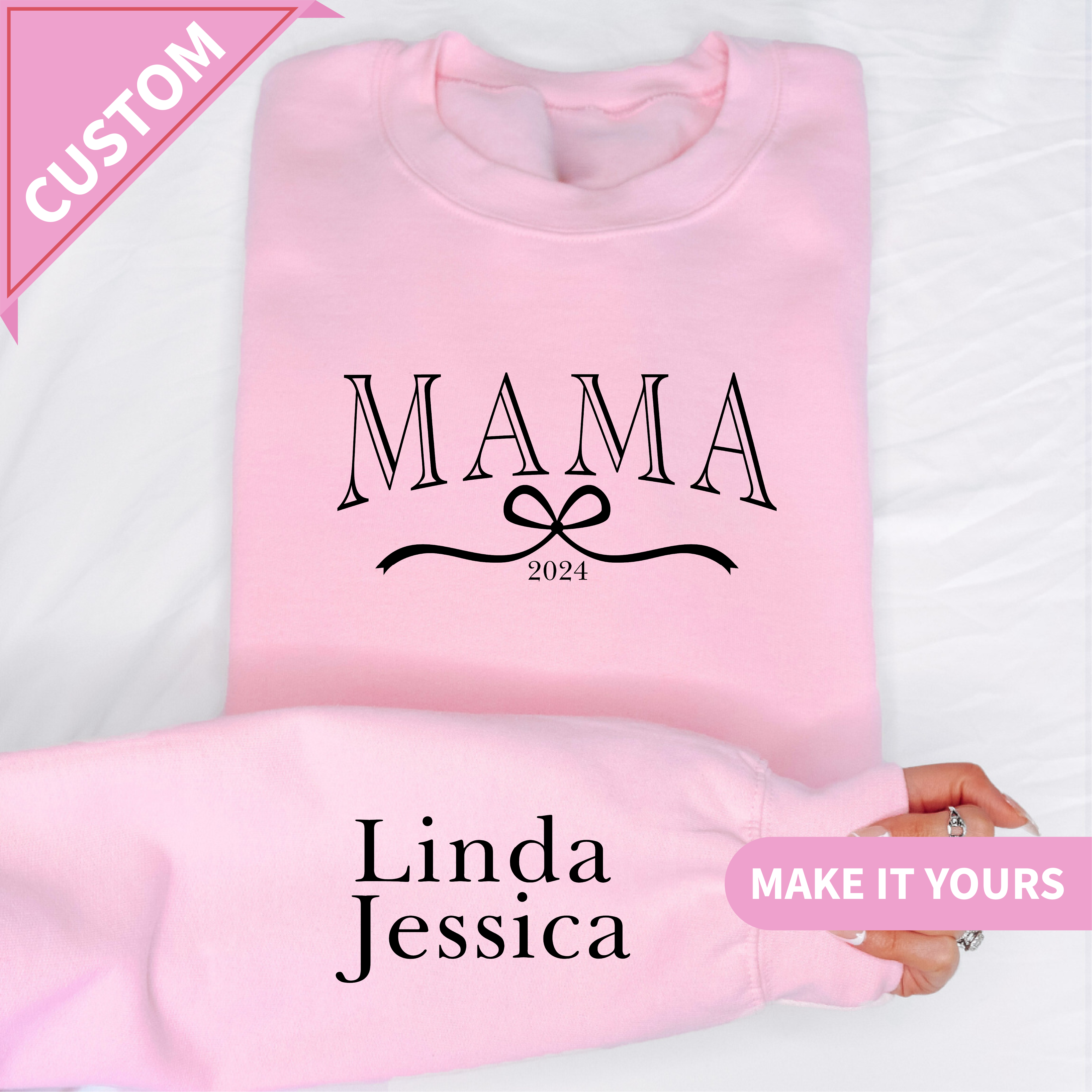 Custom Mama With Kids Names Family Gift Sweatshirt