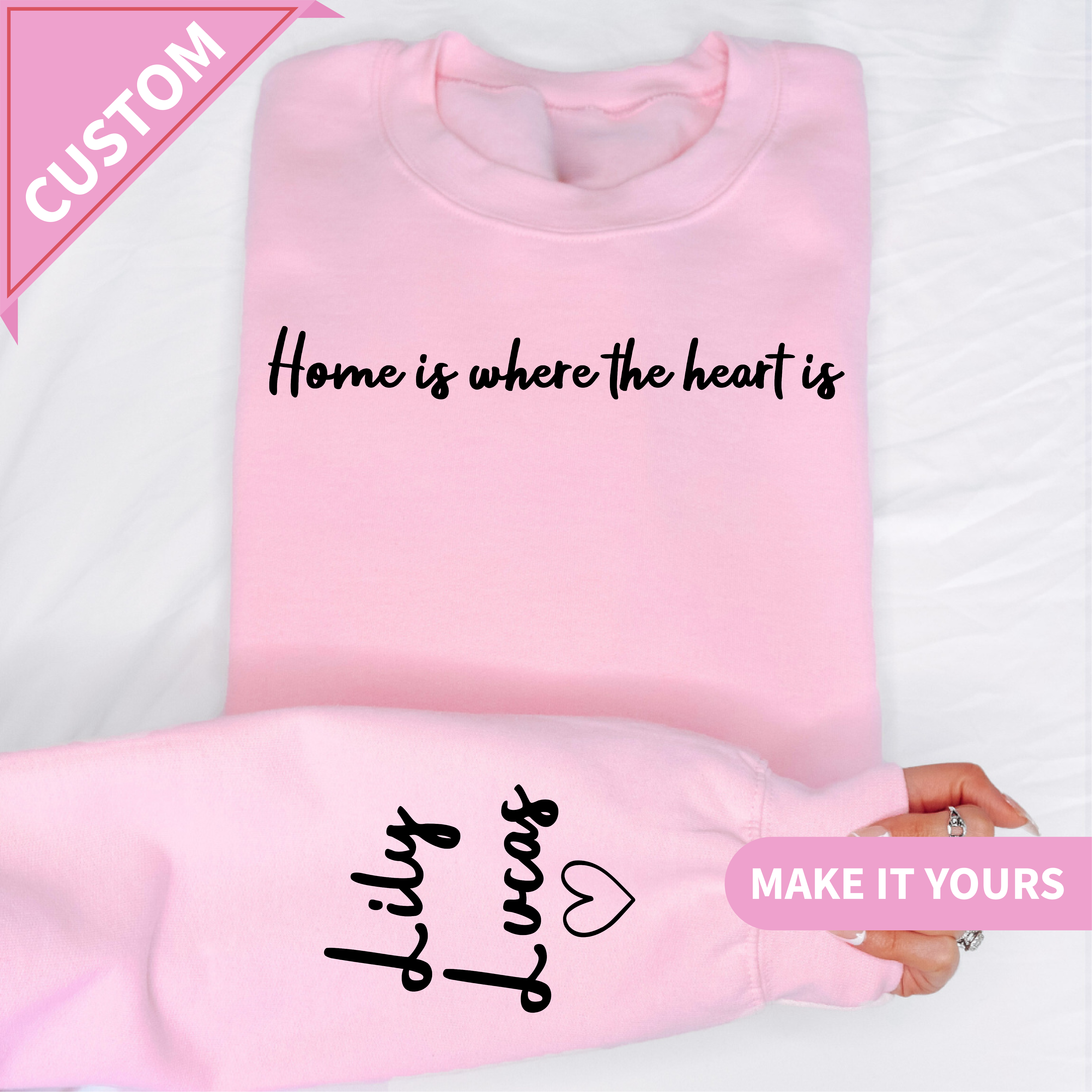 Custom Heart Text Name Print Sweatshirt