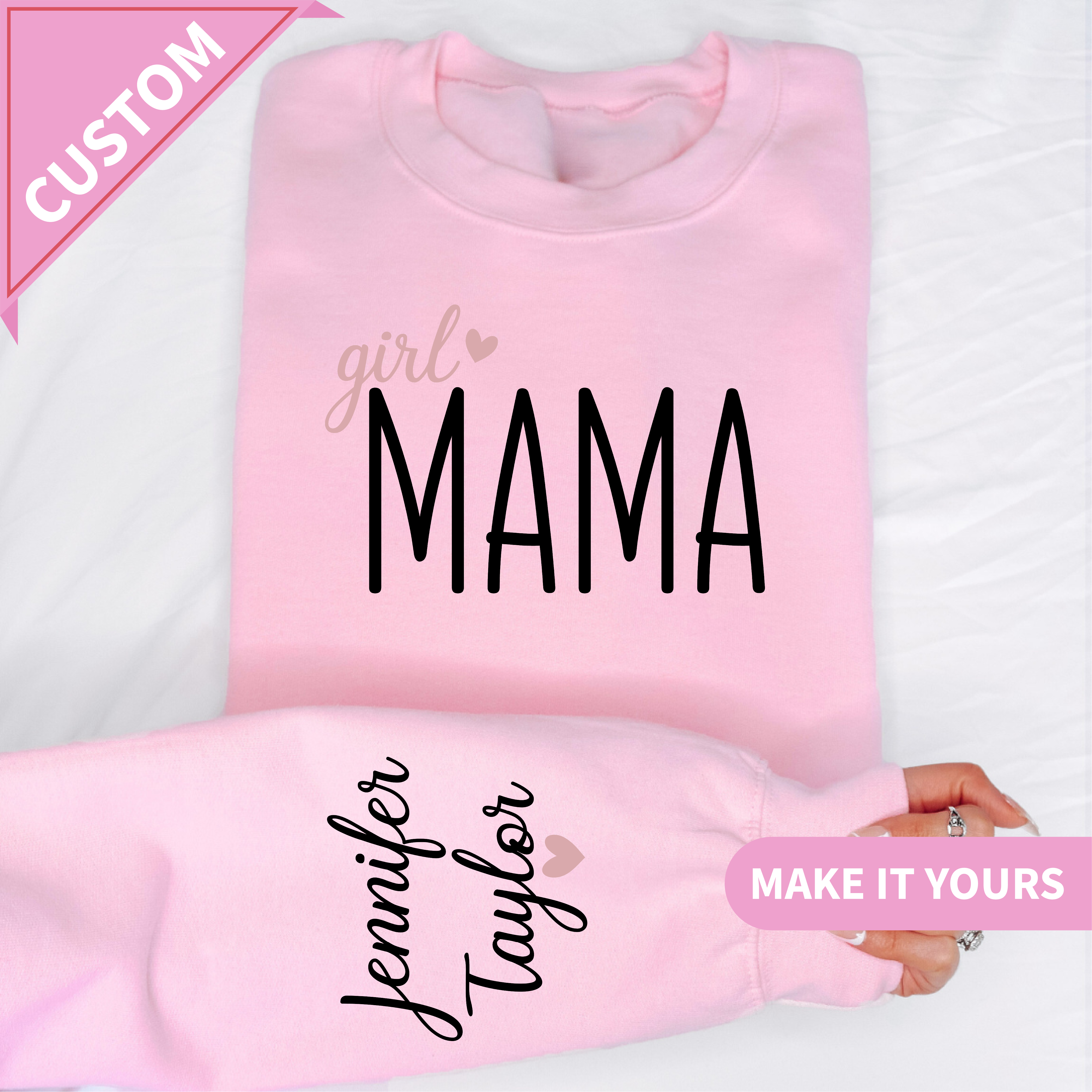 Custom Girl Mama With Baby Name Gift Sweatshirt