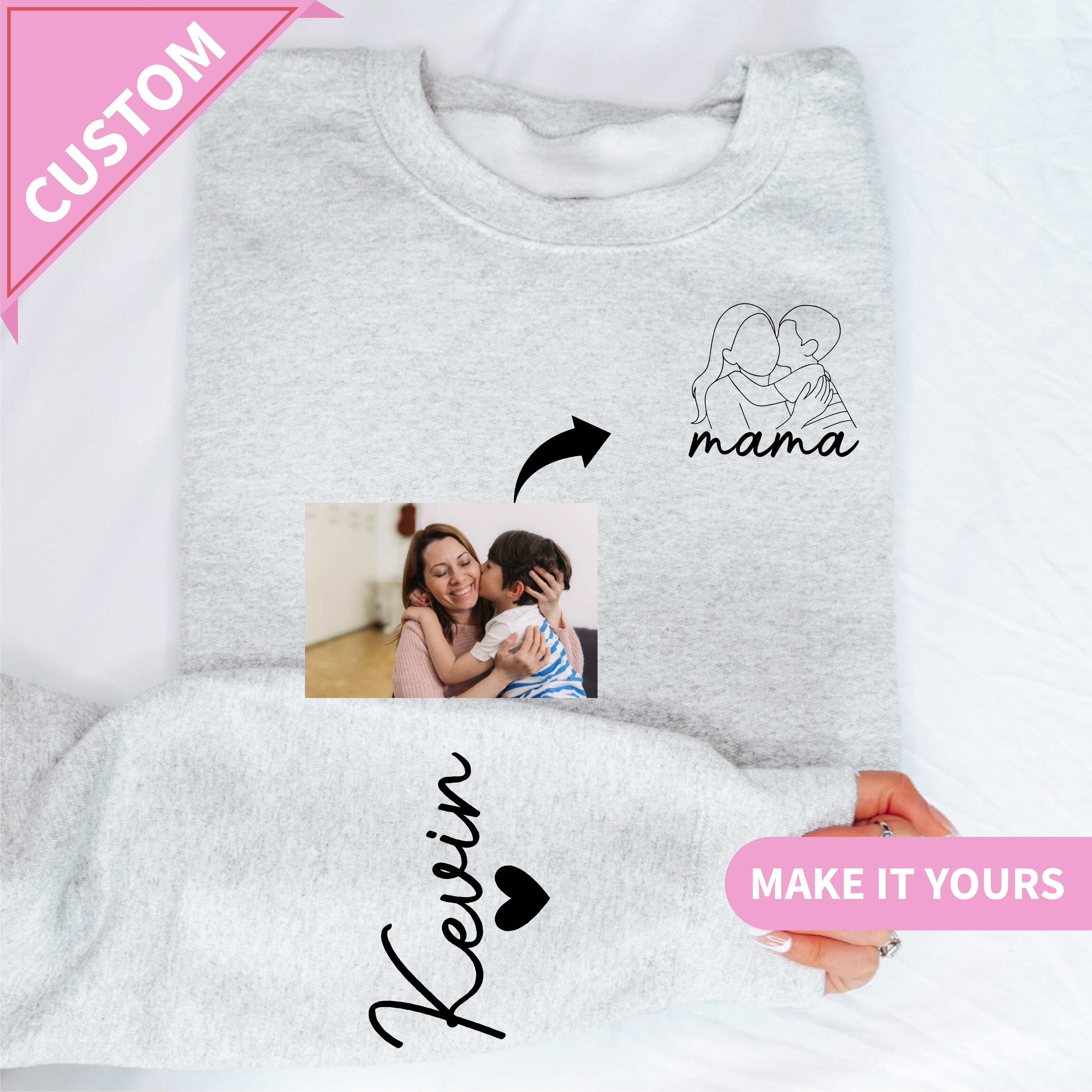 Custom Mom & Child Heartfelt Hug Sweatshirt