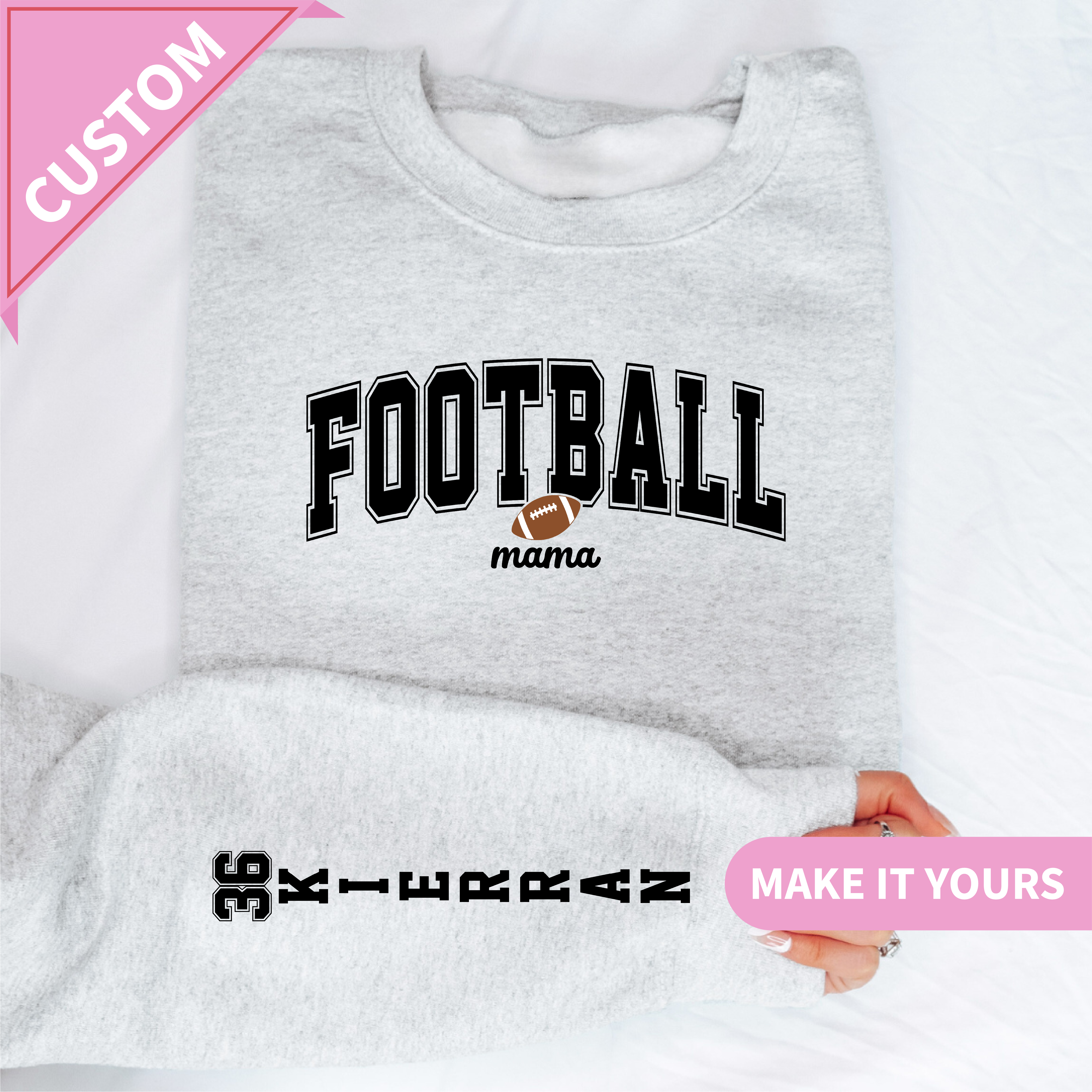 Custom Football Mama Name & Number Game Day Pullover Sweatshirt