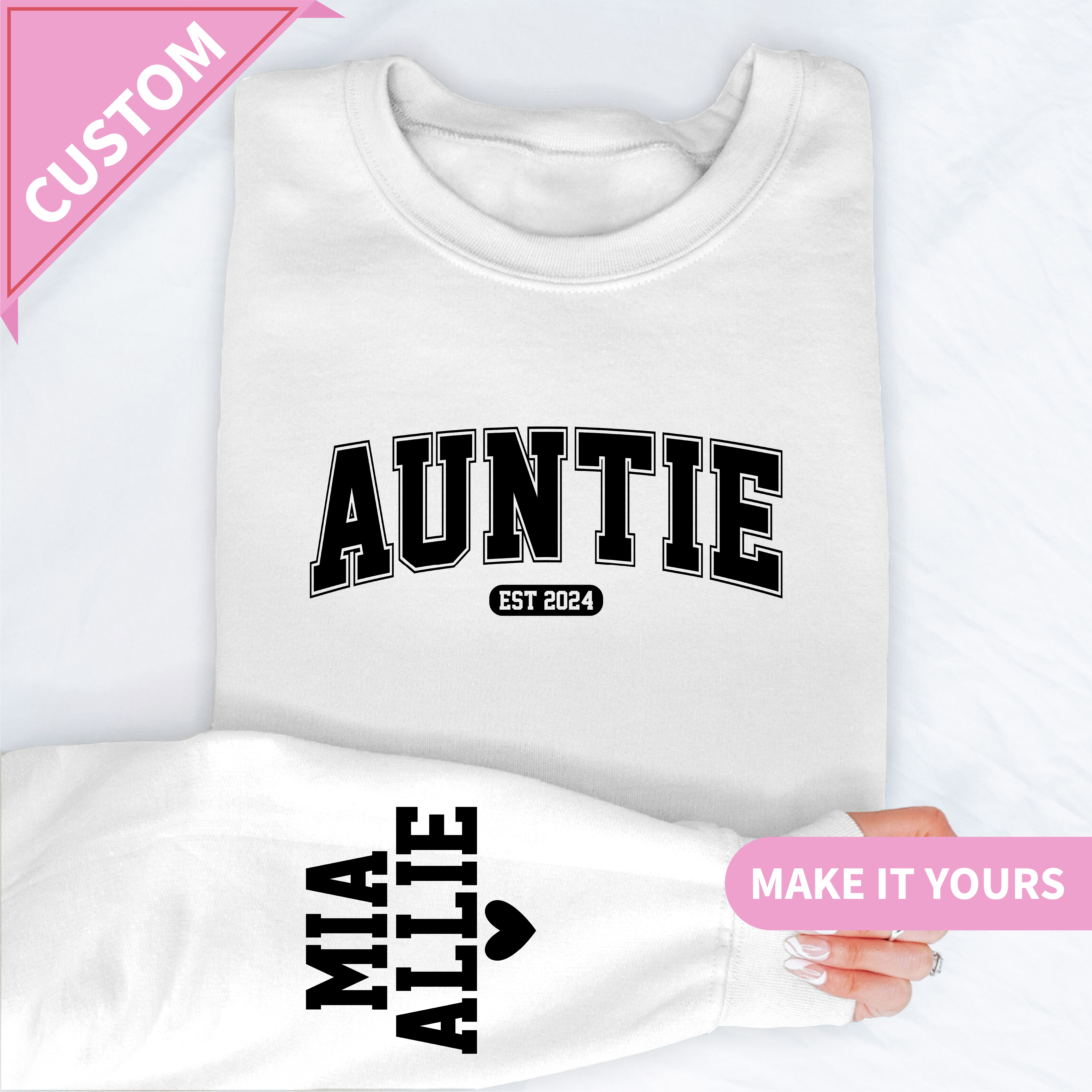 Custom Auntie With Kids Names Sweatshirt
