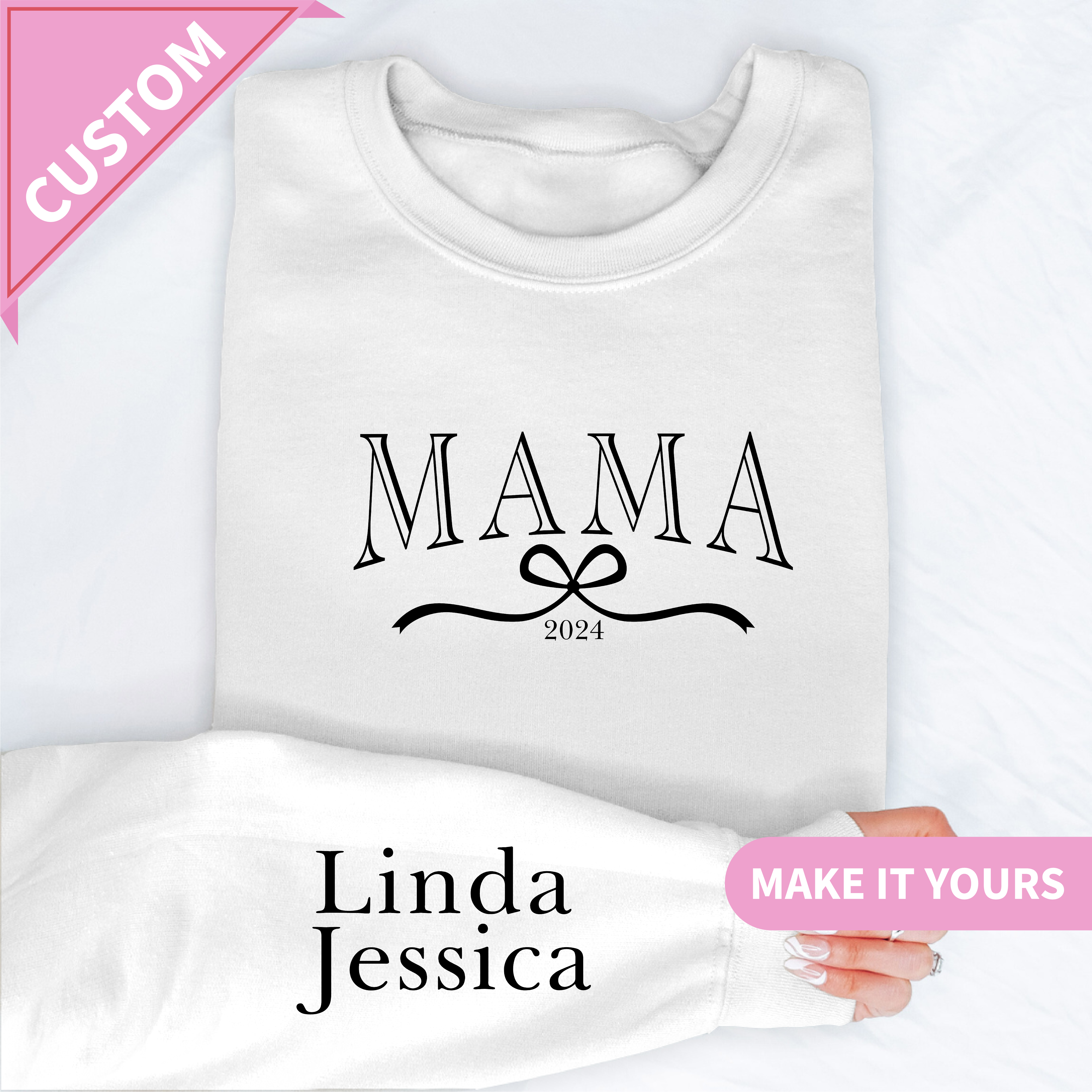 Custom Mama With Kids Names Family Gift Sweatshirt
