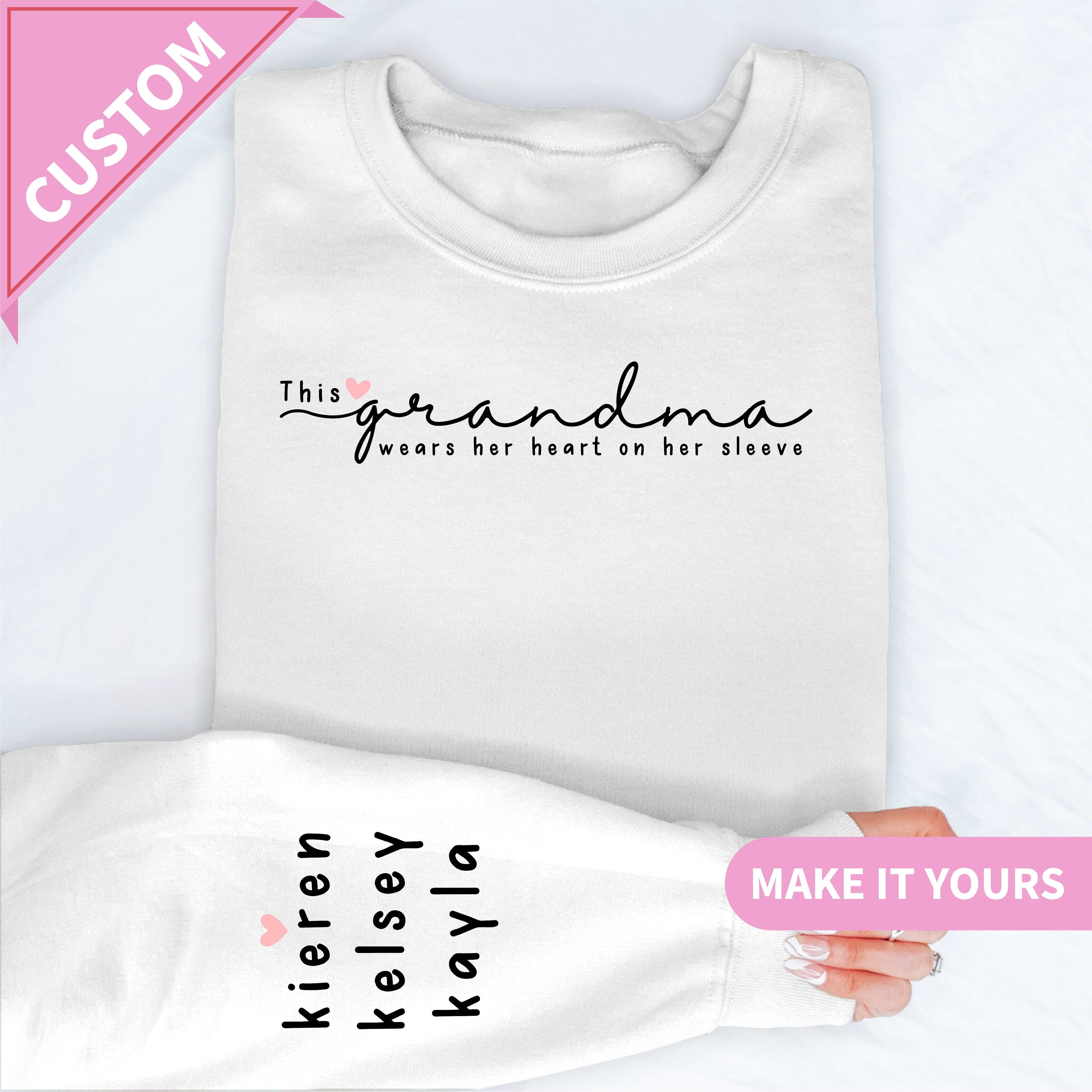 Custom Grandma Hearts on Sleeve Sweatshirt