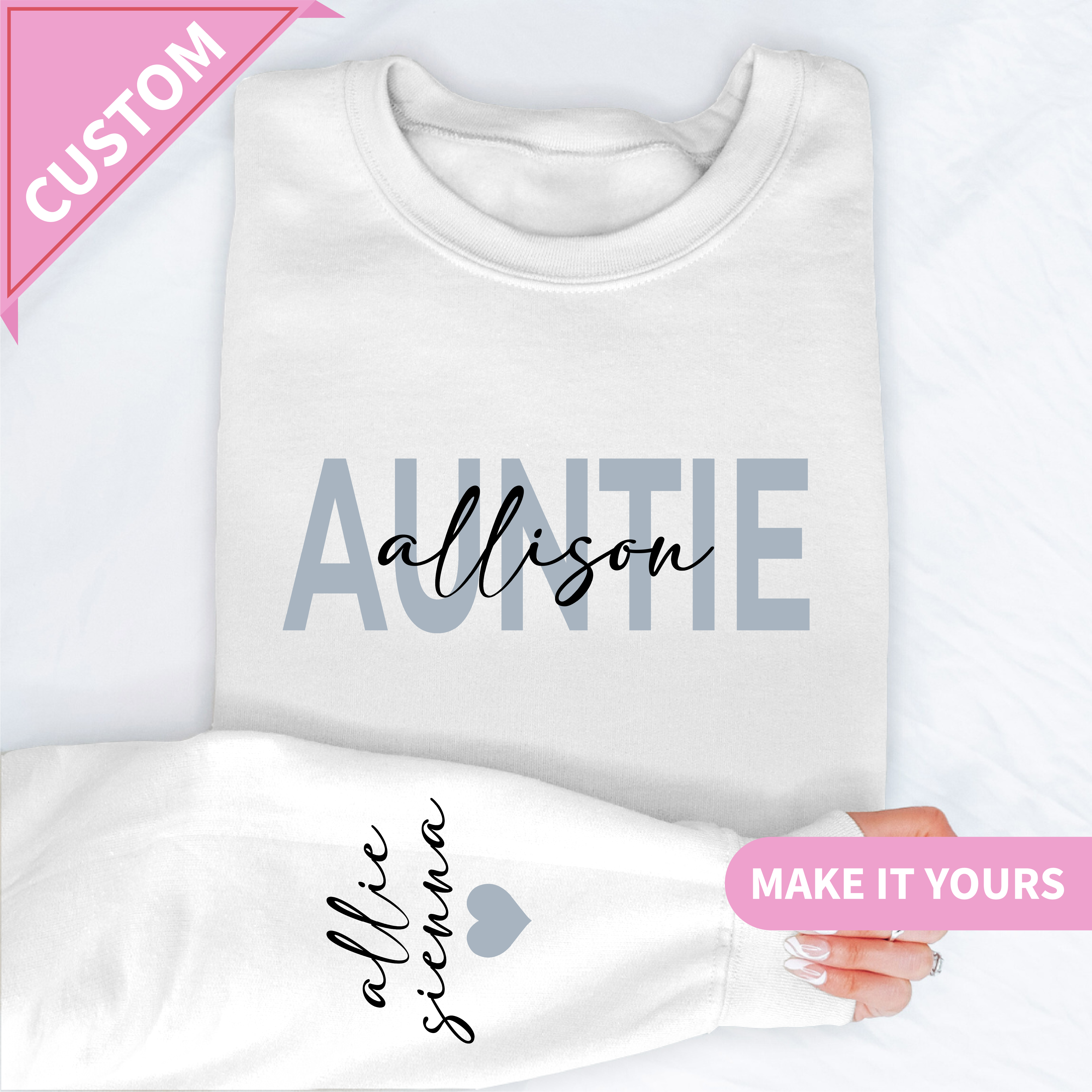 Custom Auntie With Kids Names Gift Sweatshirt