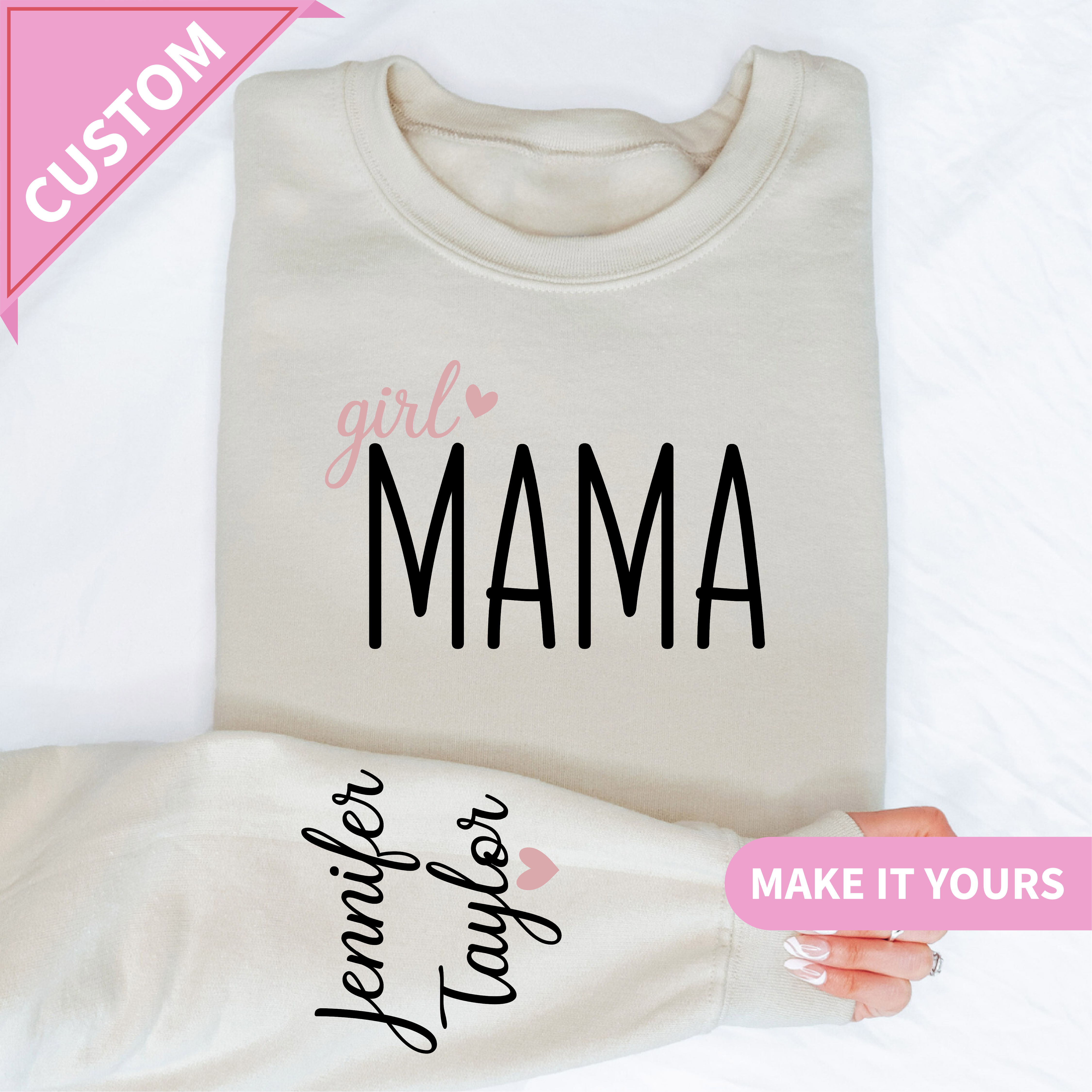 Custom Girl Mama With Baby Name Gift Sweatshirt