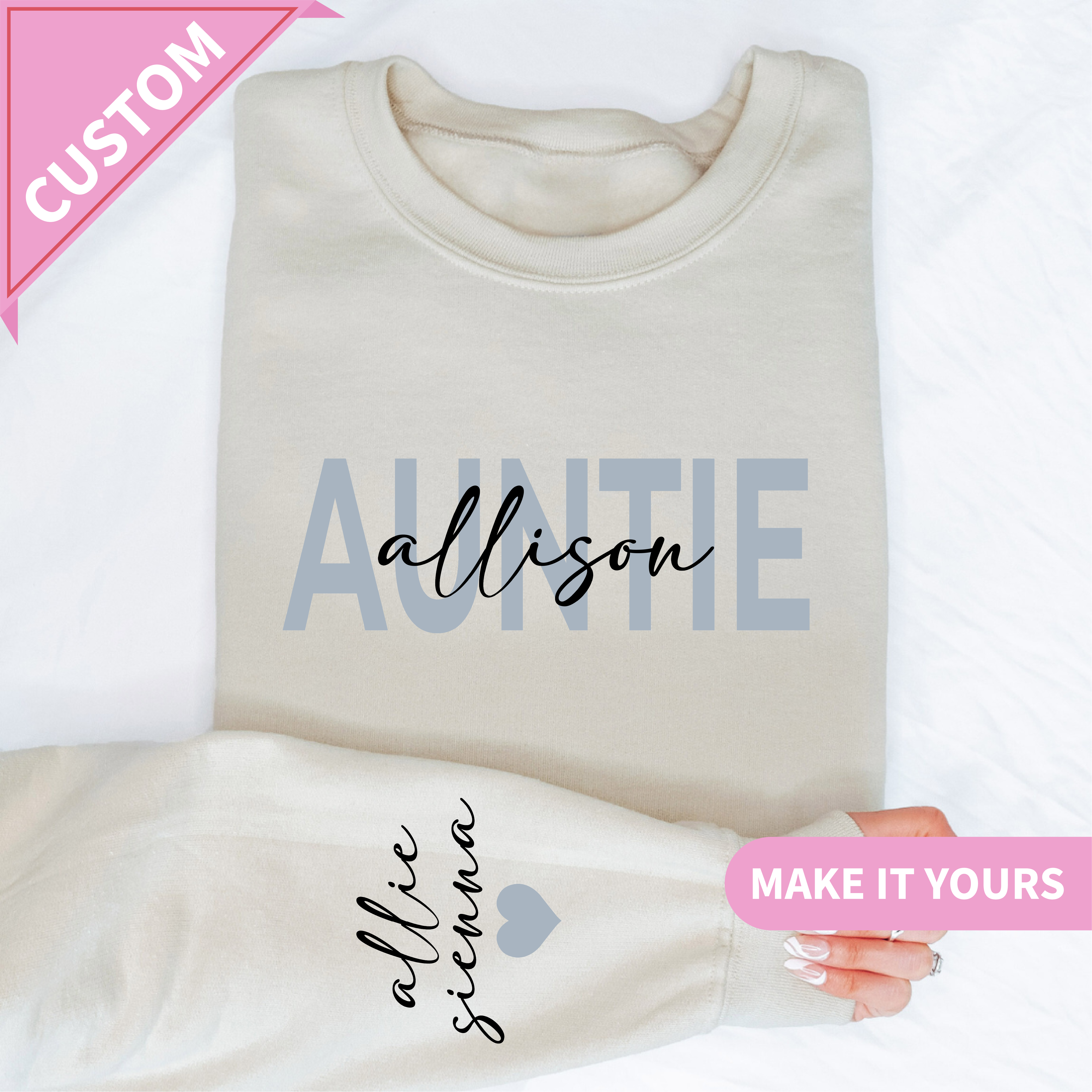 Custom Auntie With Kids Names Gift Sweatshirt