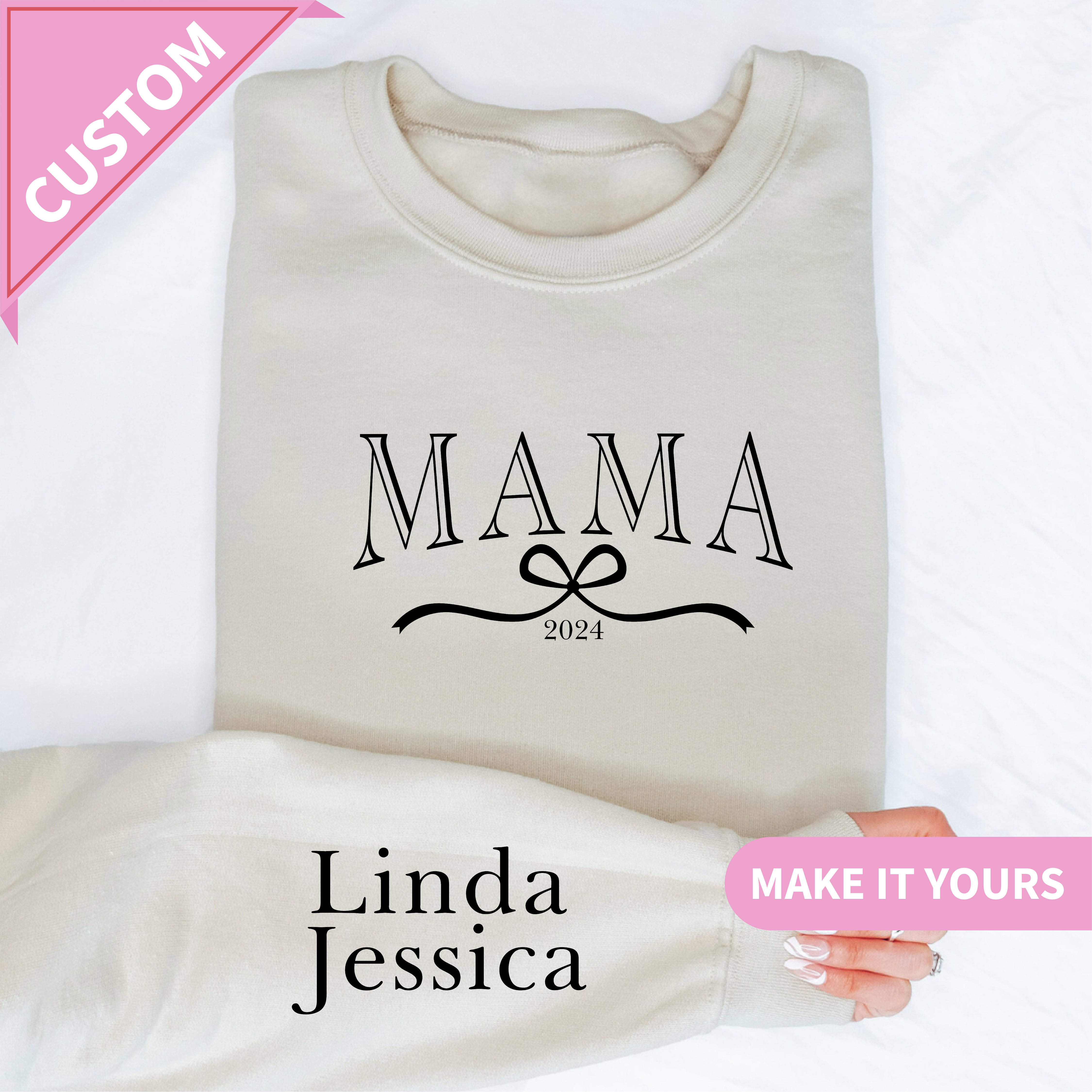 Custom Mama With Kids Names Family Gift Sweatshirt