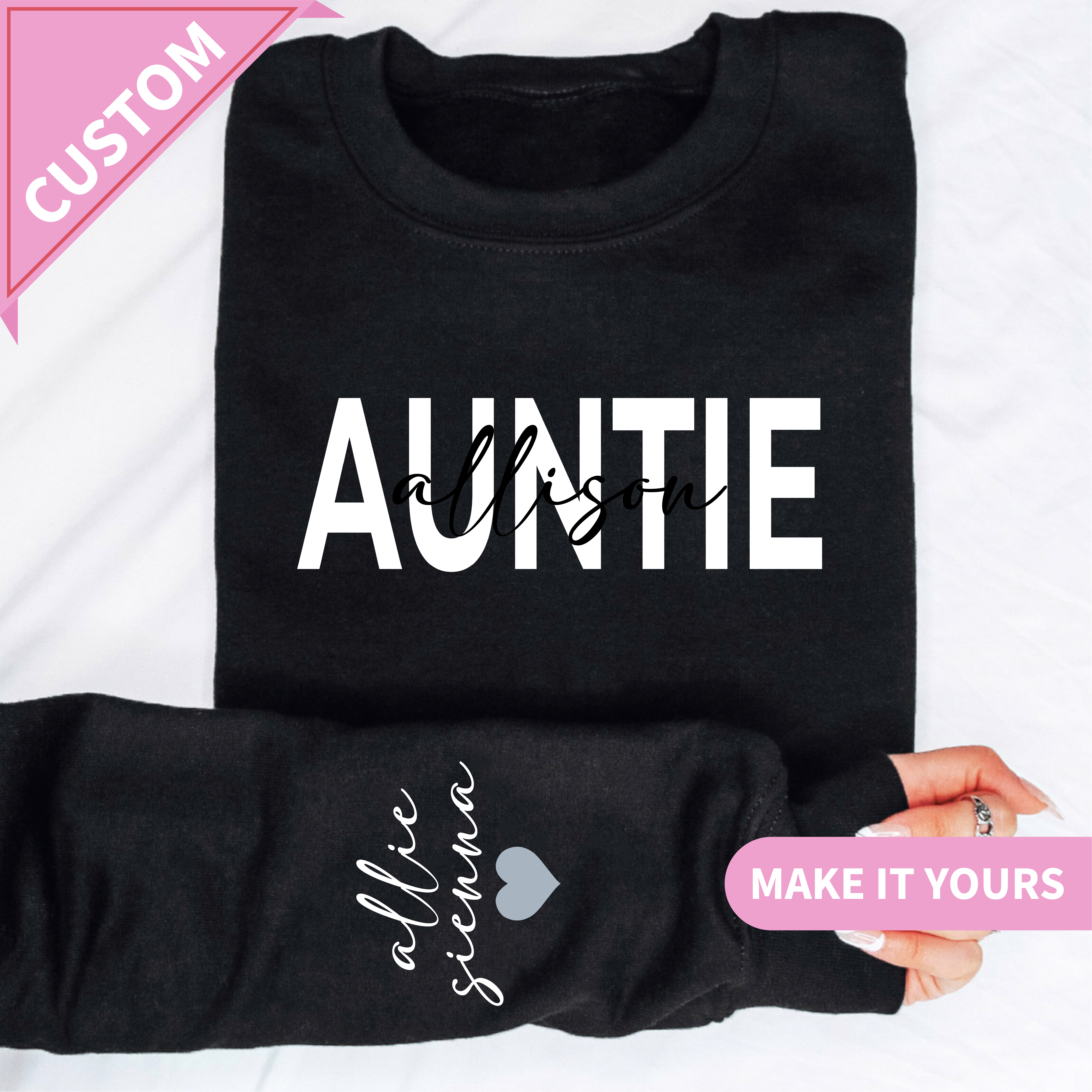 Custom Auntie With Kids Names Gift Sweatshirt