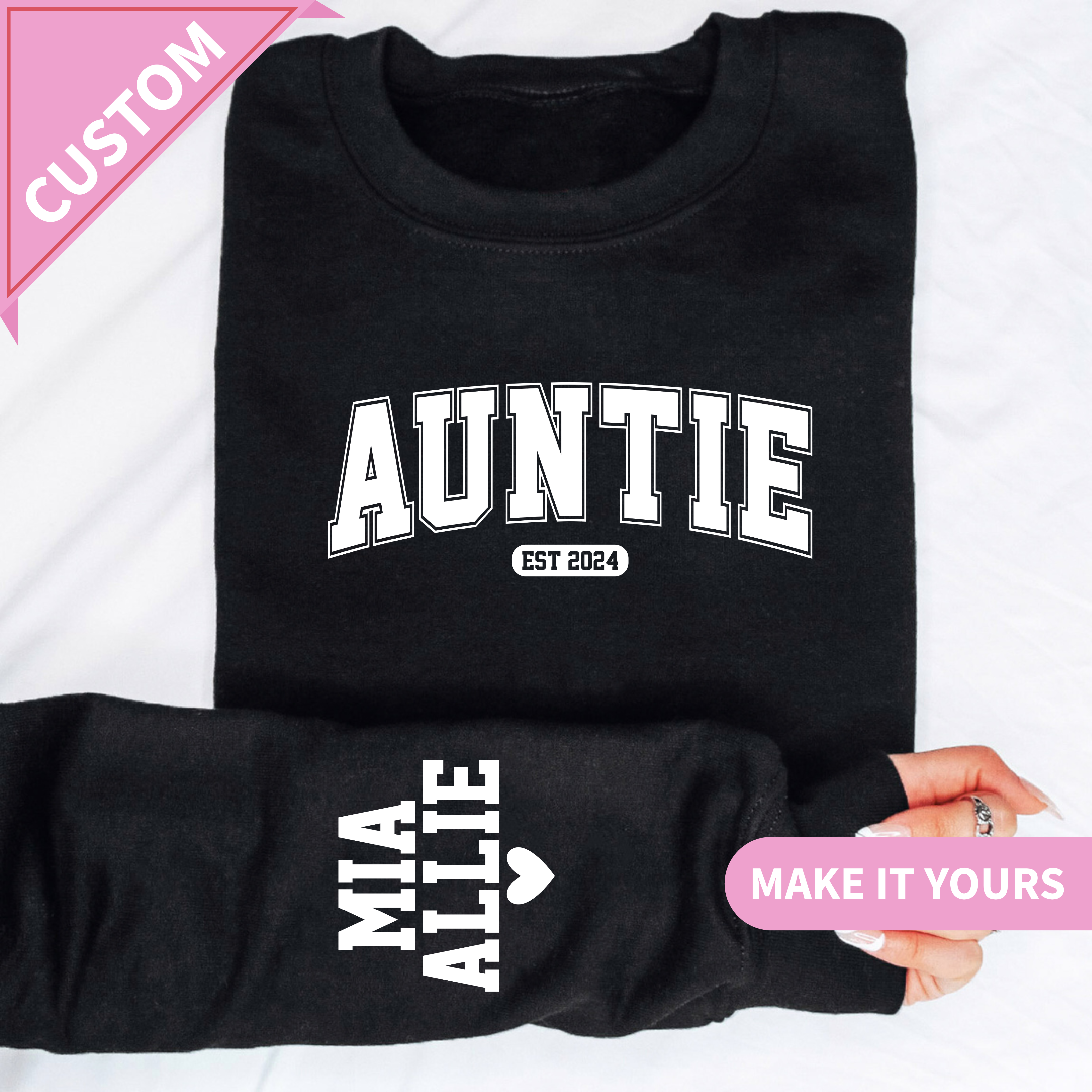 Custom Auntie With Kids Names Sweatshirt