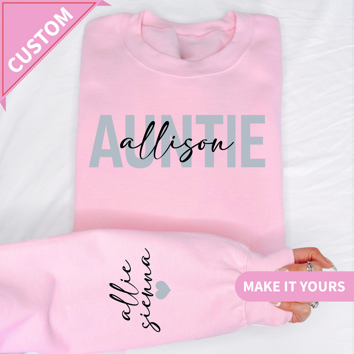 Custom Auntie With Kids Names Gift Sweatshirt