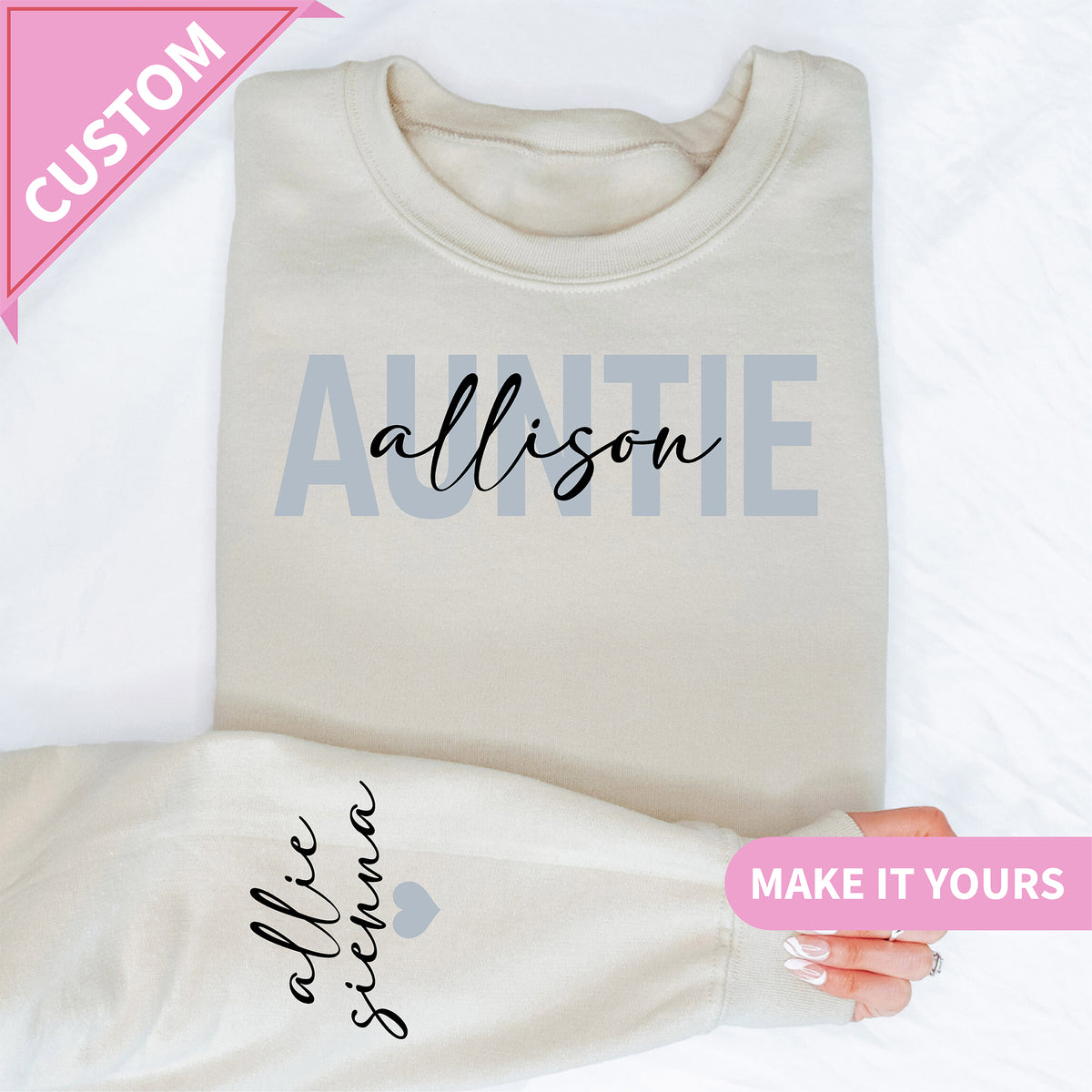 Custom Auntie With Kids Names Gift Sweatshirt