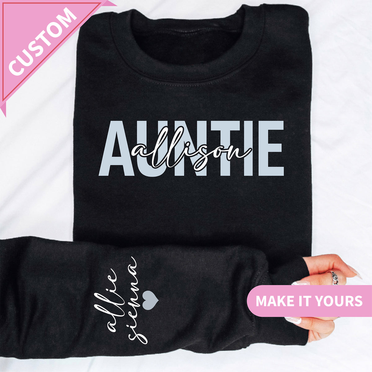 Custom Auntie With Kids Names Gift Sweatshirt