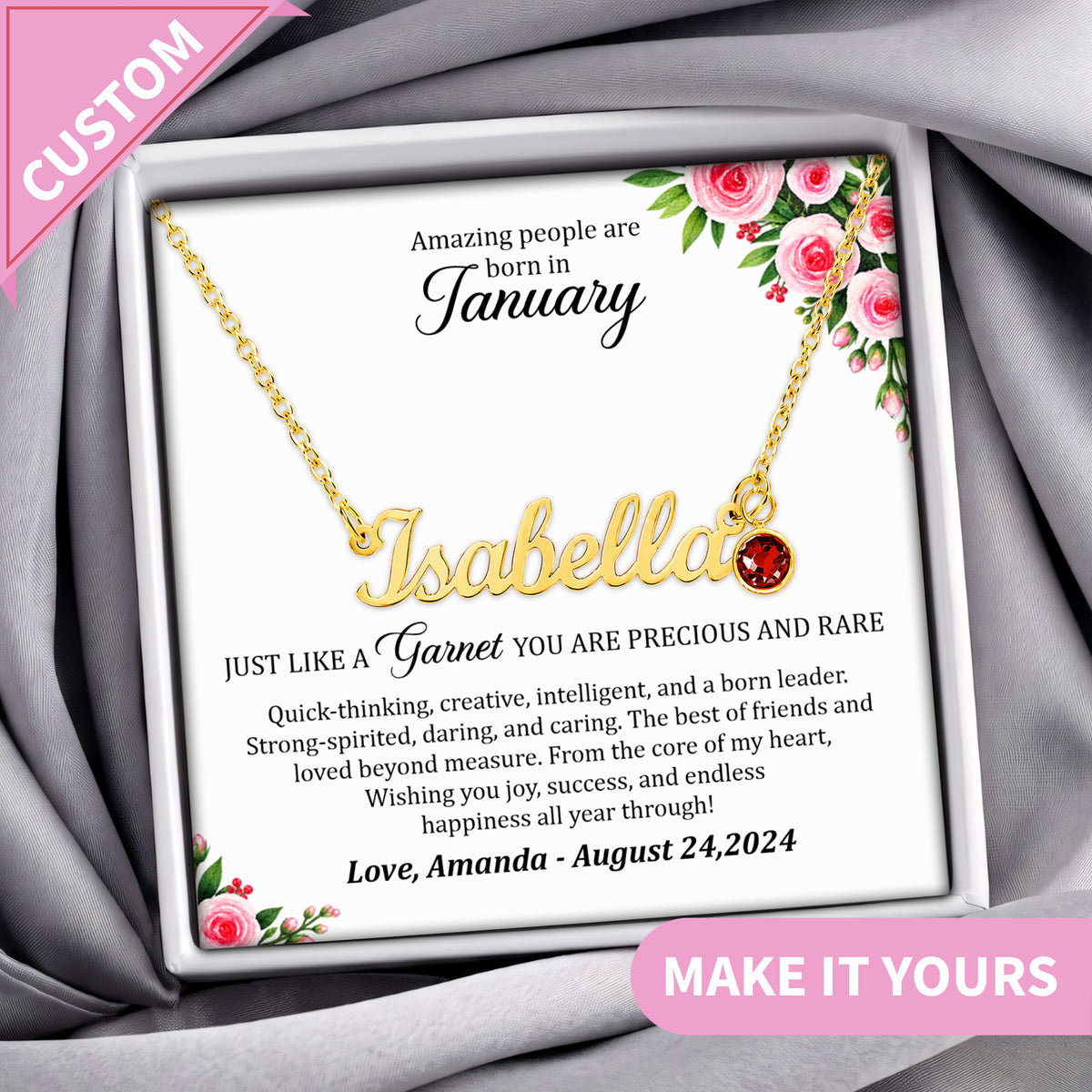 Personalized Name And Birthstone Necklace