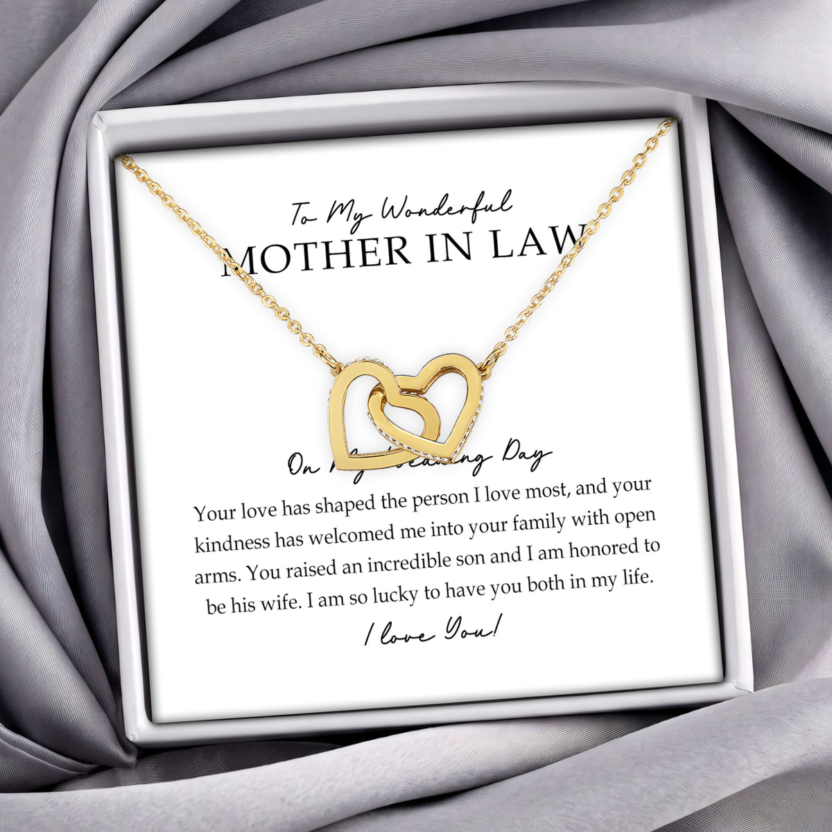 Mother-in-Law Wedding Keepsake Interlocking Hearts Necklace – "To My Wonderful Mother in Law"