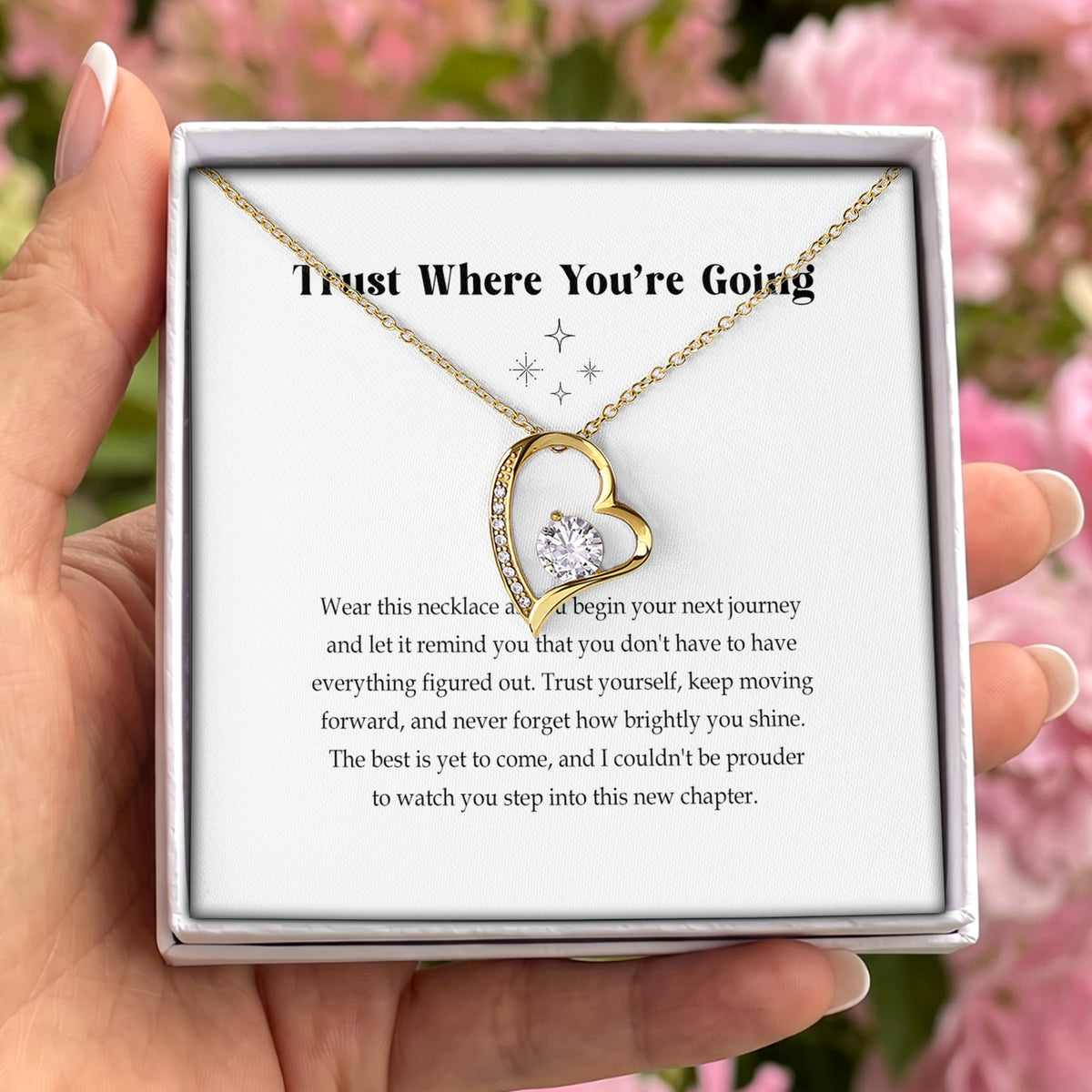 \"Trust Where You're Going\" Heart Pendant Necklace – Moving Away Keepsake