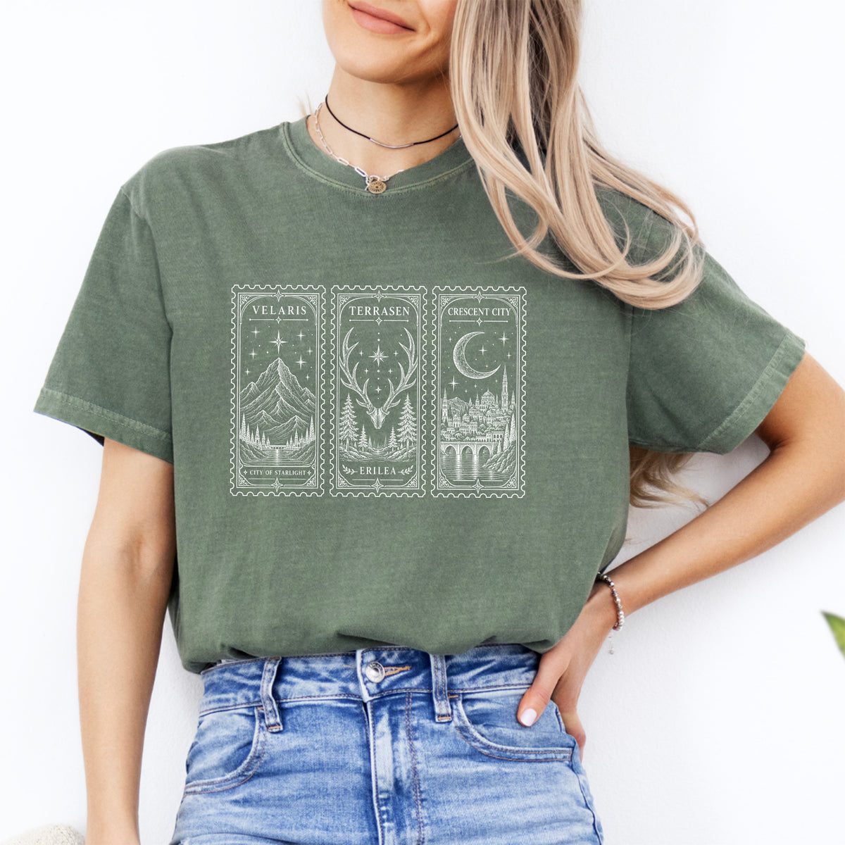 Grafik-Top mit Fantasy-Buchpostkarte – Bookish-T-Shirt mit Velaris und Terrasen
