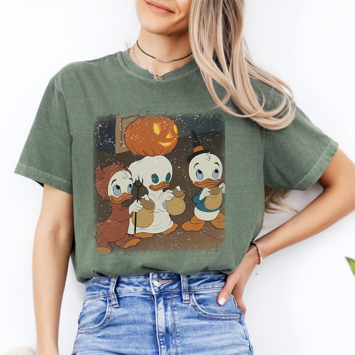 Nostalgisches Halloween-Retro-T-Shirt mit Entenmotiv – „Trick Or Treating Ducks“