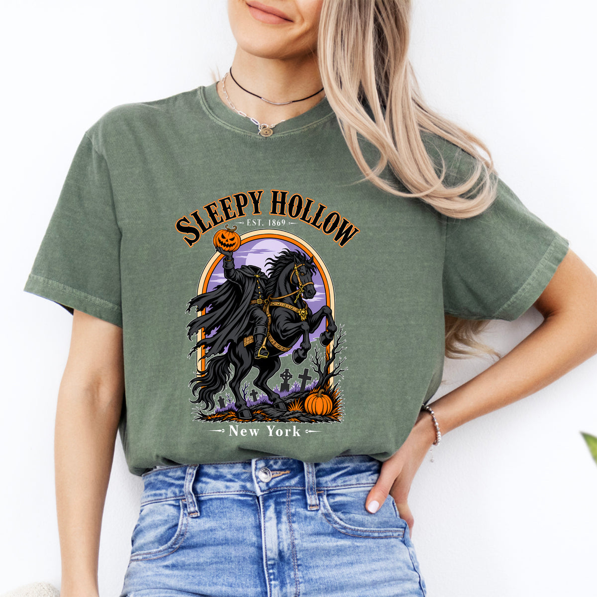 T-shirt à col rond graphique vintage du Cavalier sans tête de Sleepy Hollow