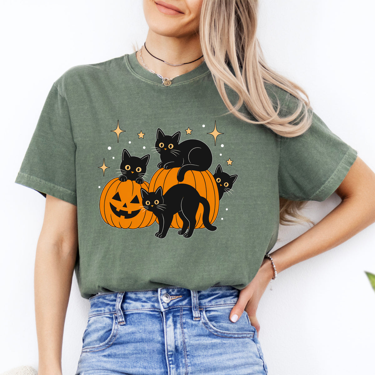 Halloween-T-Shirt „Schwarze Katze“
