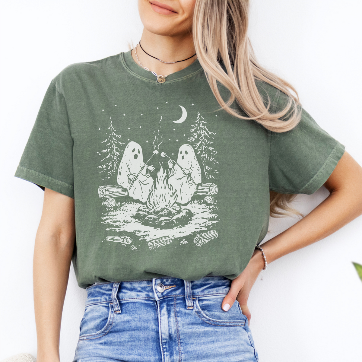 Campfire Ghosts Graphic Shirt – Cozy Spooky Season Camping Top