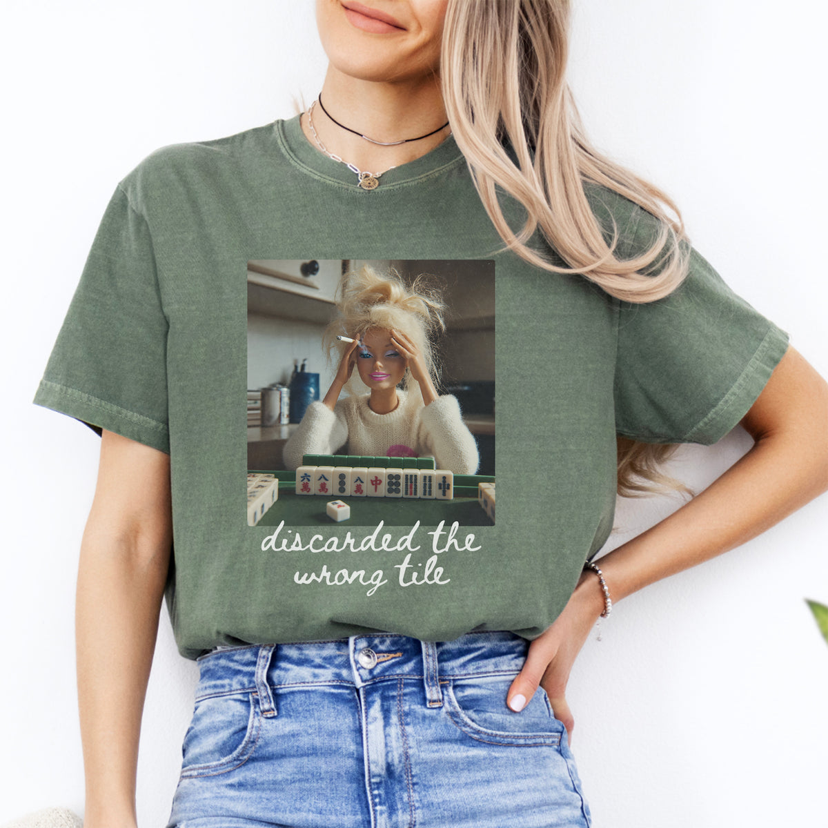 Camiseta gráfica para jugadores de mahjong sarcásticos - «Tiré la ficha equivocada»
