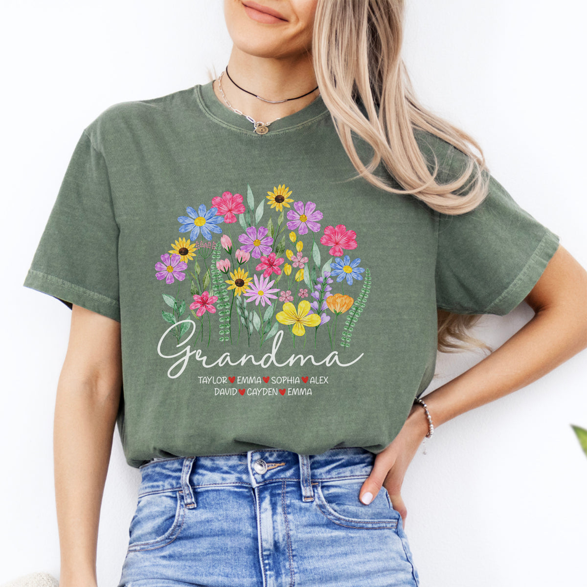 T-shirt floral personnalisé pour grand-mère