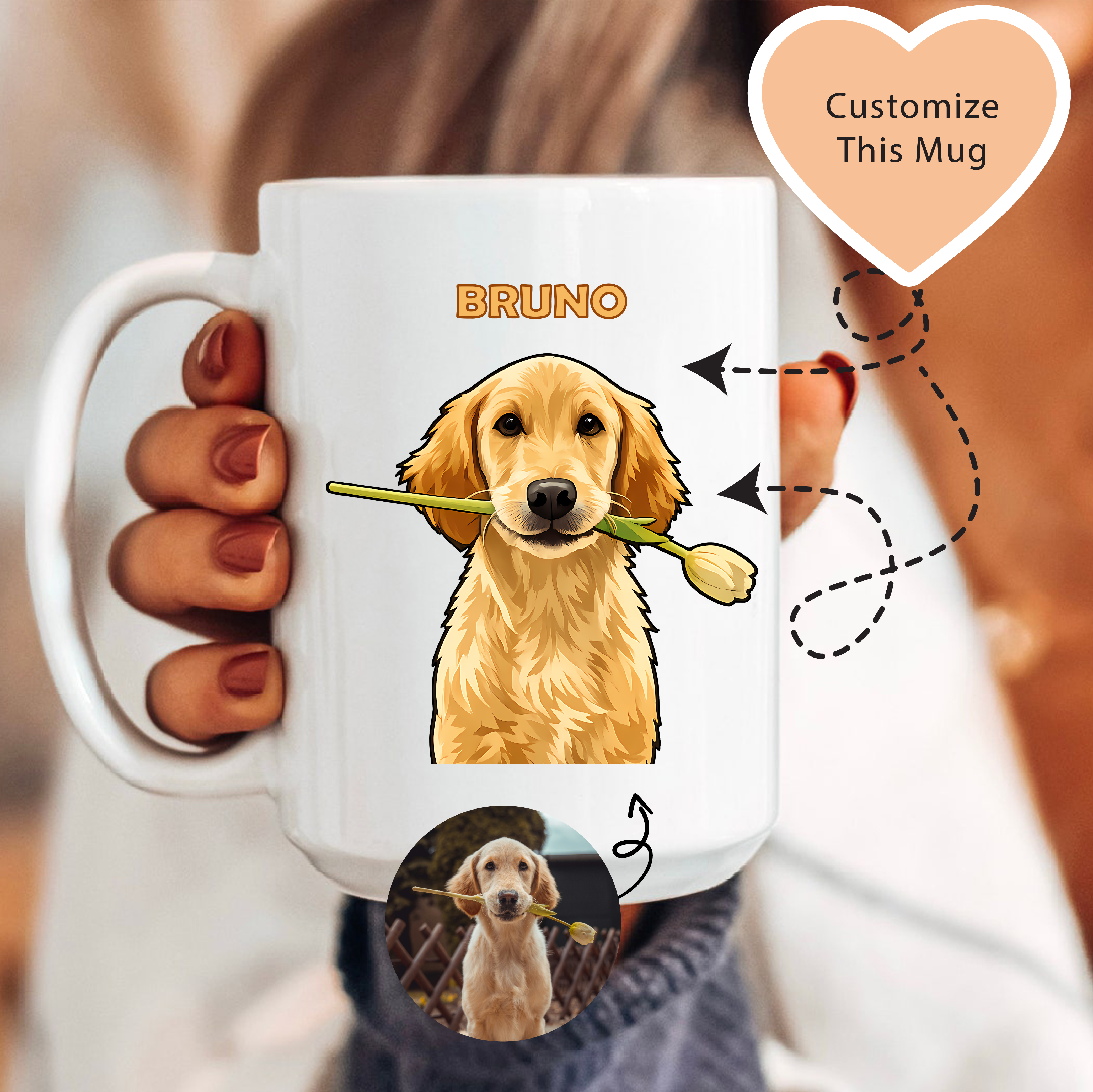 Personalized Pet Portrait Mug With Name