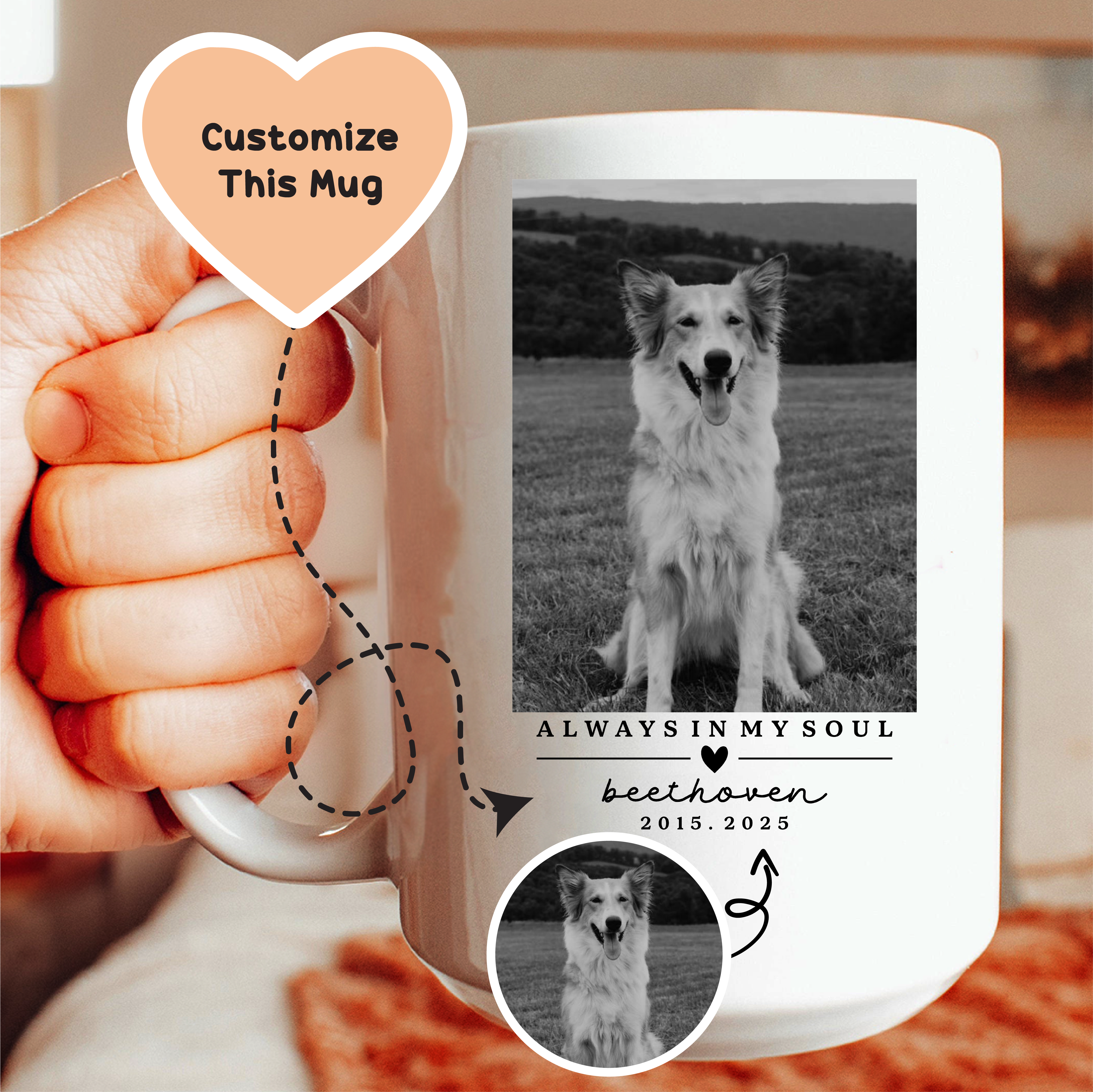 Custom Pet Memorial Dog Photo & Name Keepsake Mug