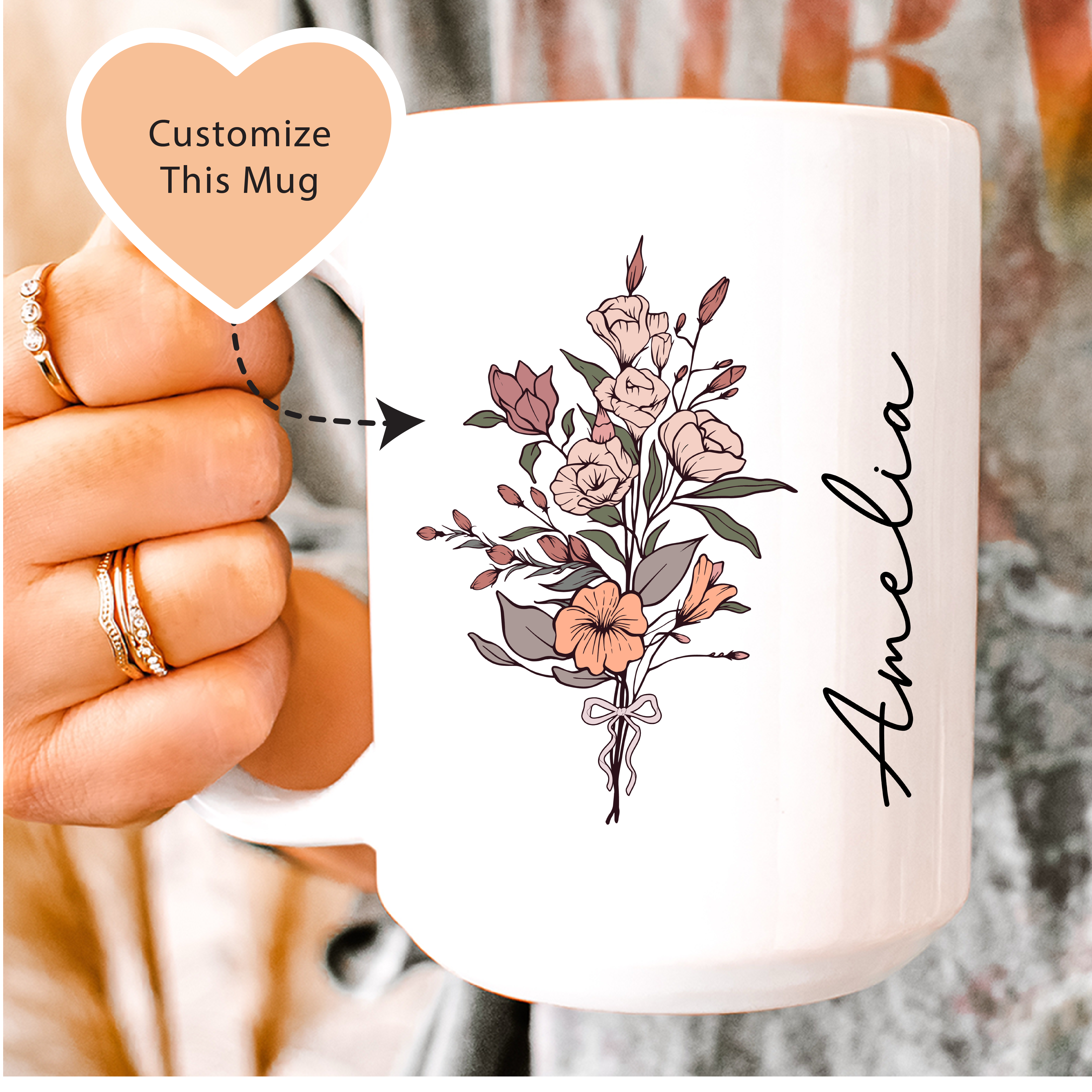 Personalized Coquette Birth Flower Mug