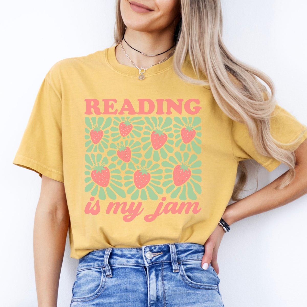 Retro-T-Shirt mit Grafik für Buchliebhaber – \"Reading Is My Jam\"