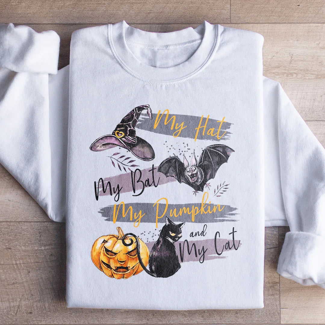 My Hat My Bat My Pumpkin And My Cat Sweatshirt White / S Peachy Sunday T-Shirt