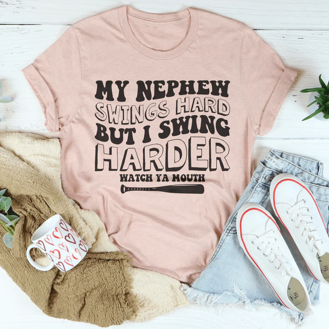 My Nephew Swings Hard Tee Heather Prism Peach / S Peachy Sunday T-Shirt