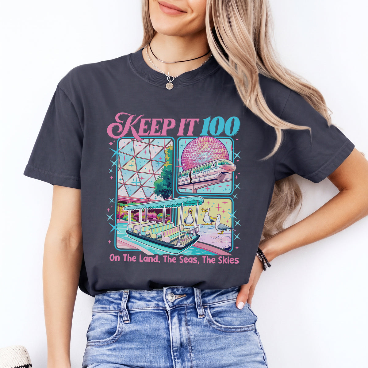 Keep It 100 The Land The Seas The Skies World Traveler Inspiriertes T-Shirt