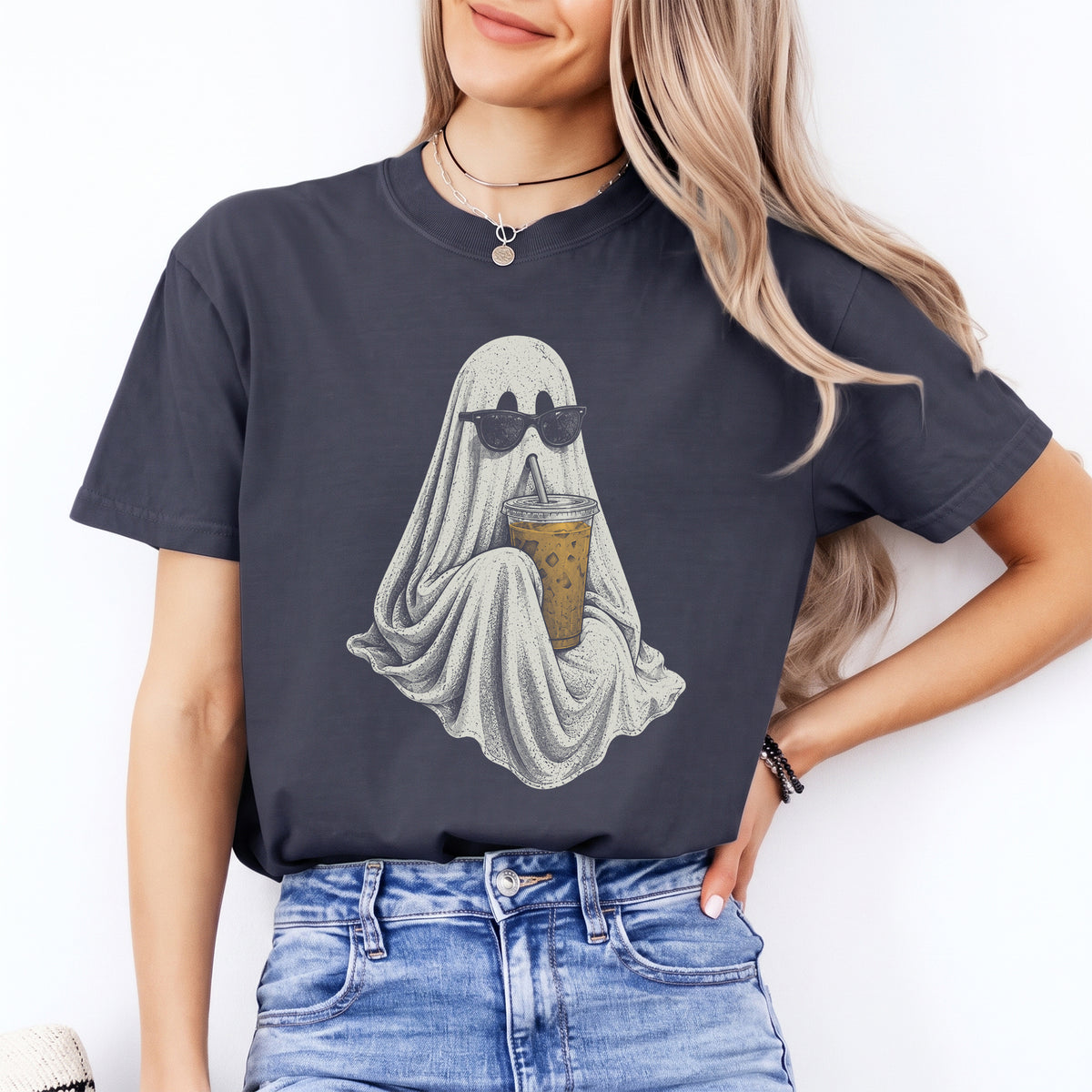 Ghost Drinking Coffee Tee