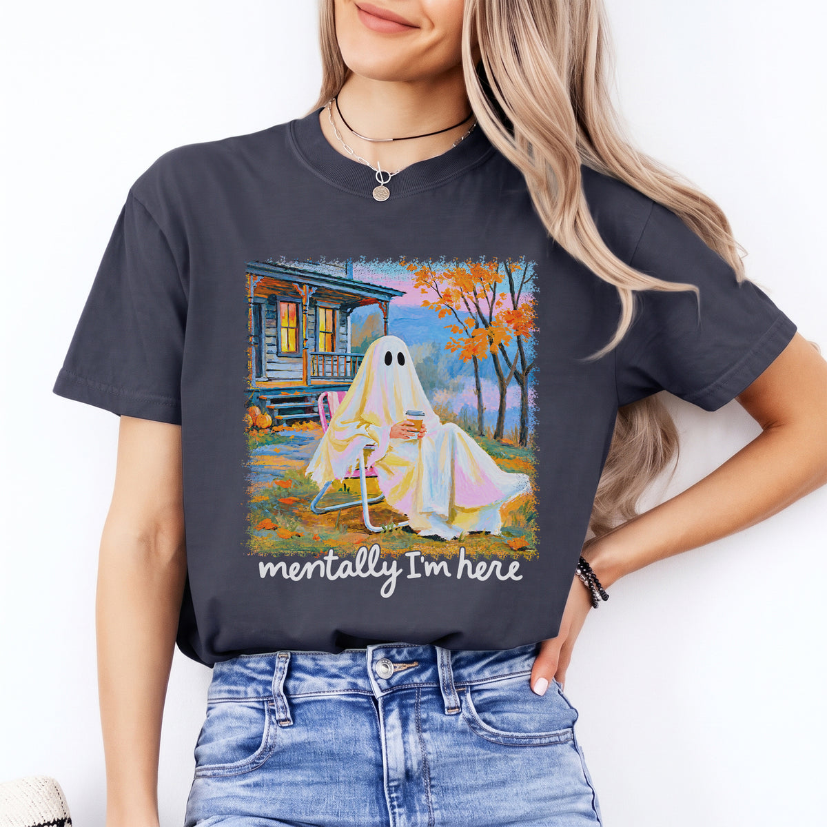 Mentally I am Here Summerween Ghost Tee