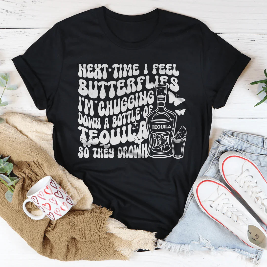 Next Time I Feel Butterflies I'm Chugging Down Tee Black Heather / S Peachy Sunday T-Shirt