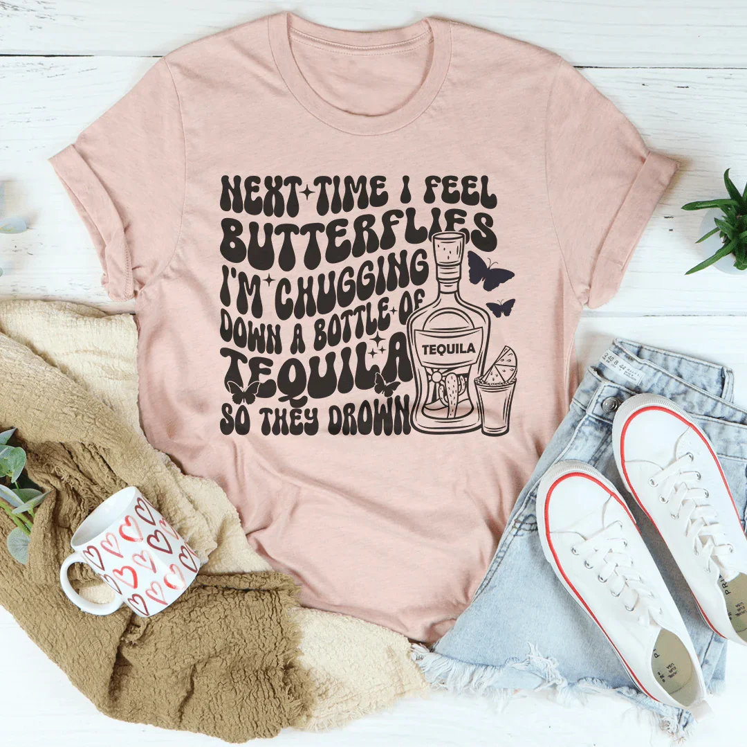 Next Time I Feel Butterflies I'm Chugging Down Tee Heather Prism Peach / S Peachy Sunday T-Shirt