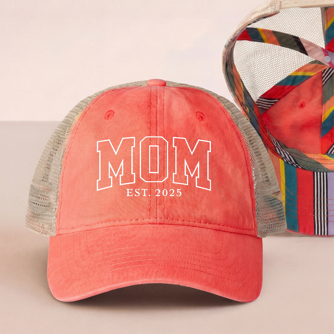 Personalized Mom Est Year Embroidered Trucker Hat