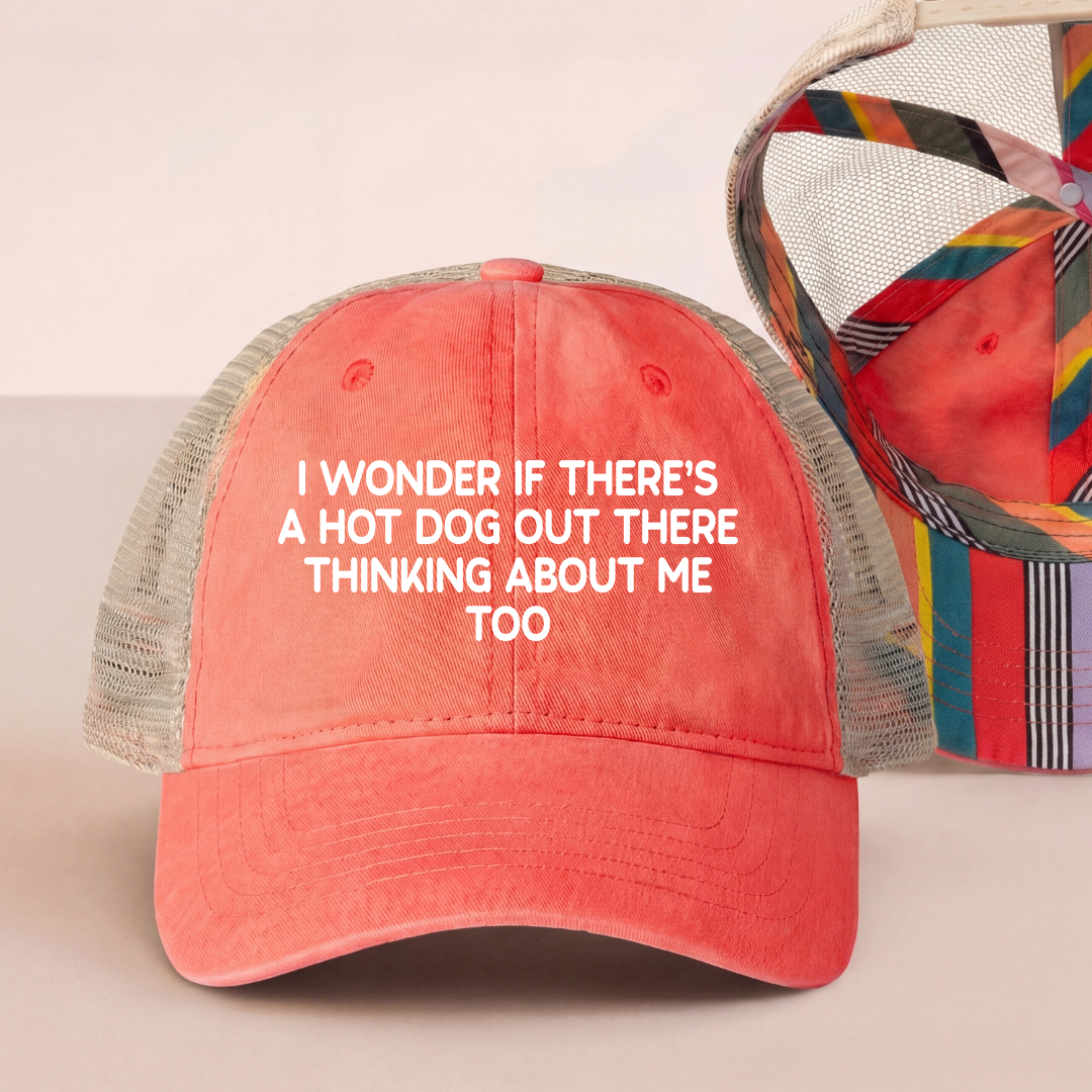 I Wonder If There's A Hot Dog Out There Embroidered Trucker Hat