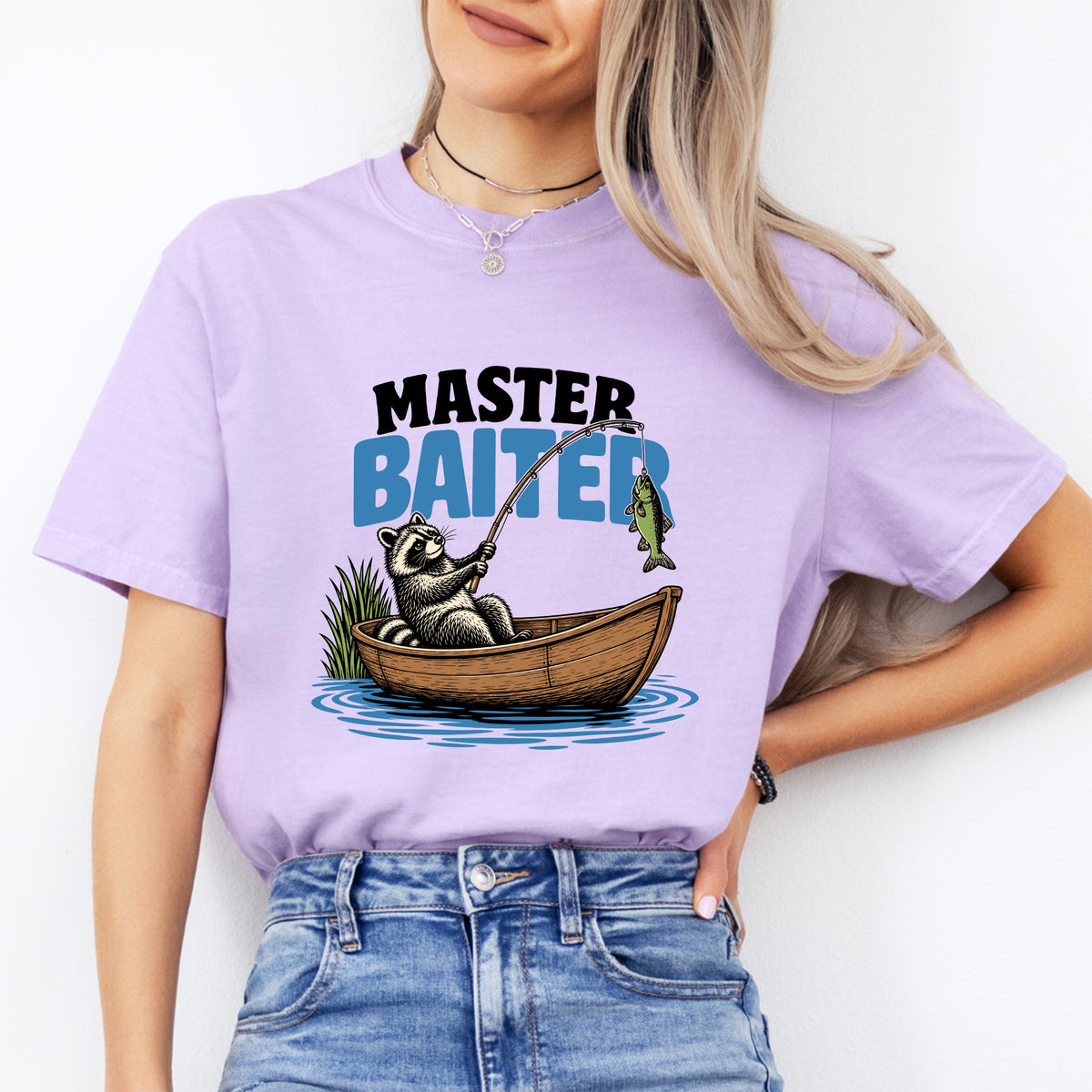Lustiges Angel-T-Shirt mit „Master Baiter“-Grafik